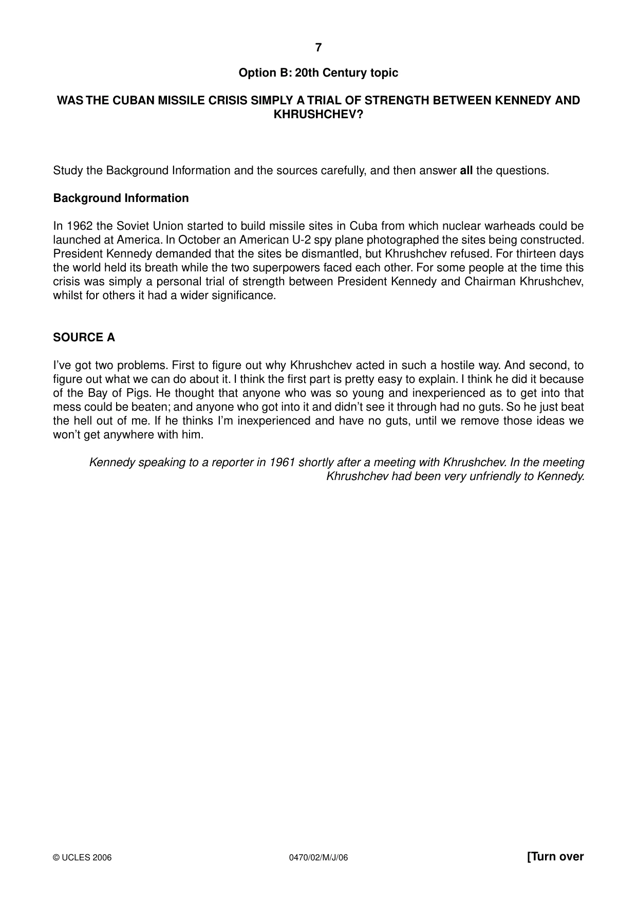 Cambridge IGCSE History 0470 2006 May/June Paper 2 · Variant 1 question paper, page 7 of 12