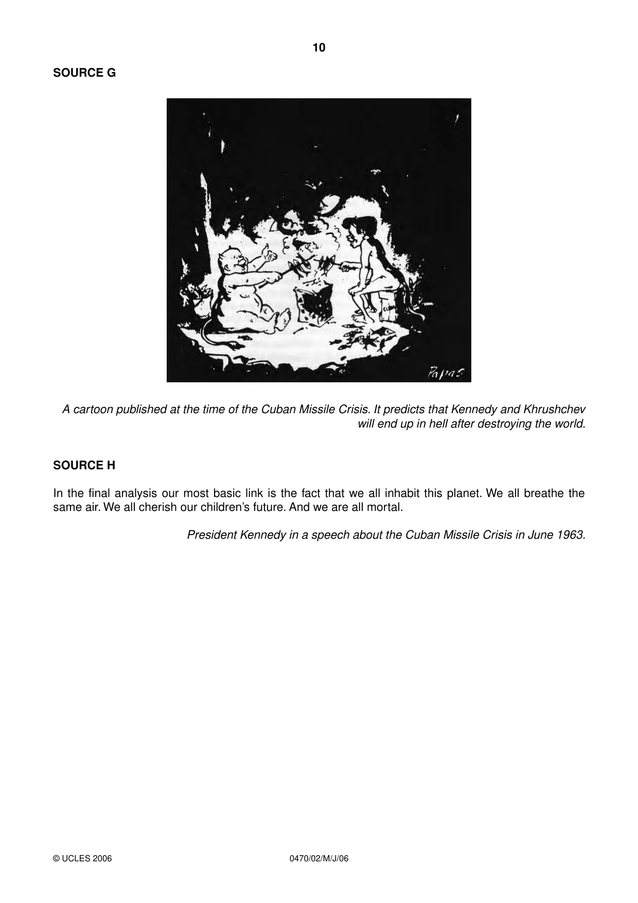 Cambridge IGCSE History 0470 2006 May/June Paper 2 · Variant 1 question paper, page 10 of 12