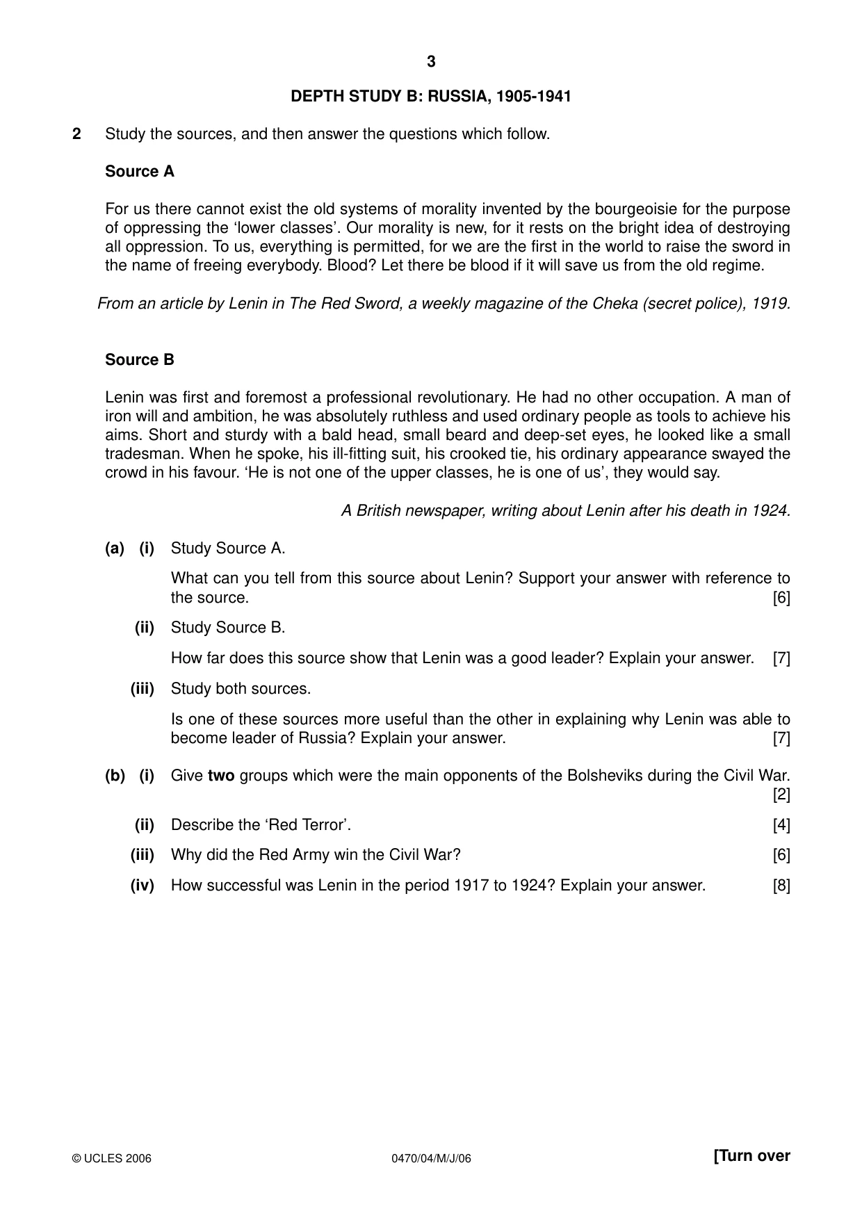 Cambridge IGCSE History 0470 2006 May/June Paper 4 · Variant 1 question paper, page 3 of 12