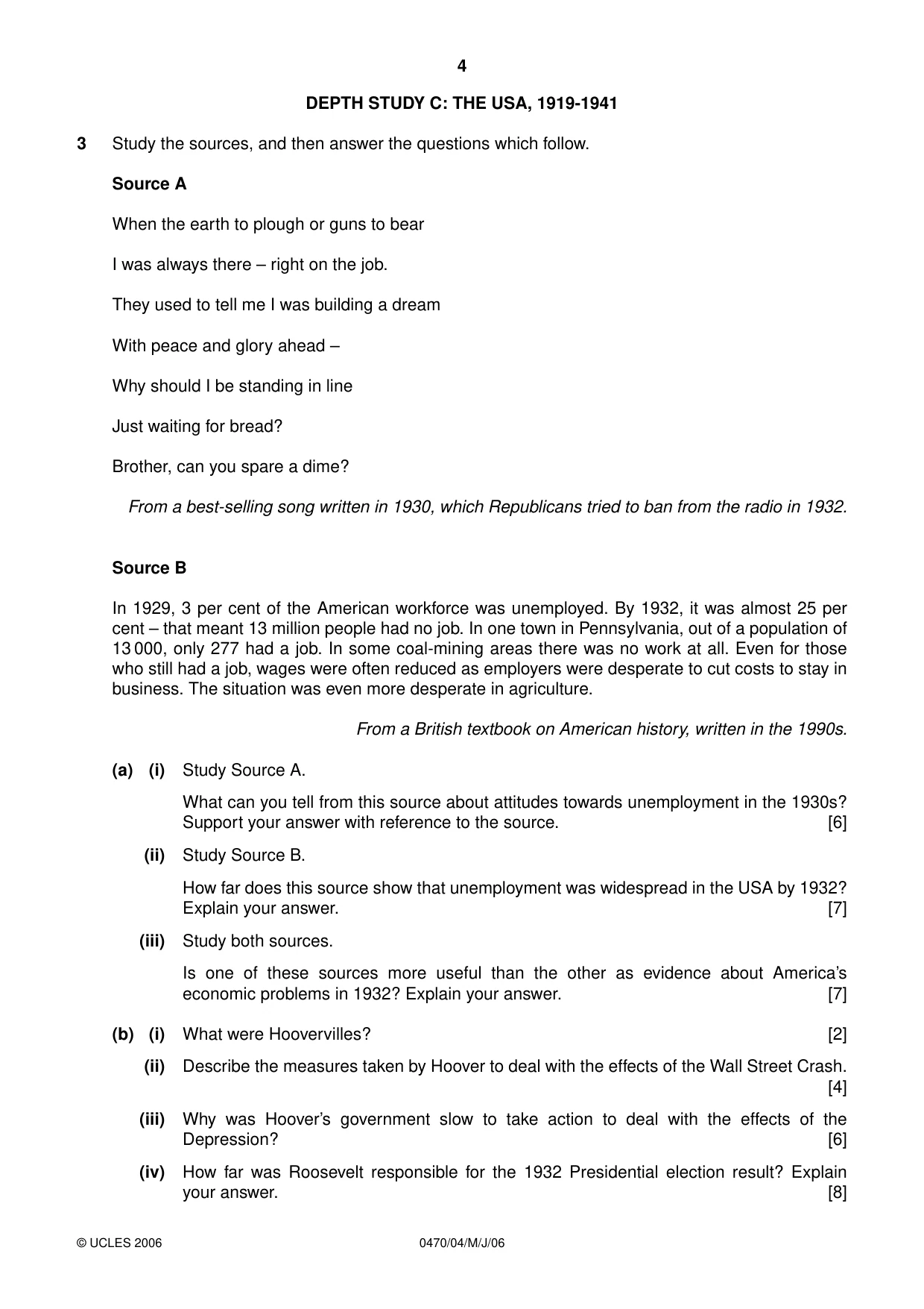 Cambridge IGCSE History 0470 2006 May/June Paper 4 · Variant 1 question paper, page 4 of 12