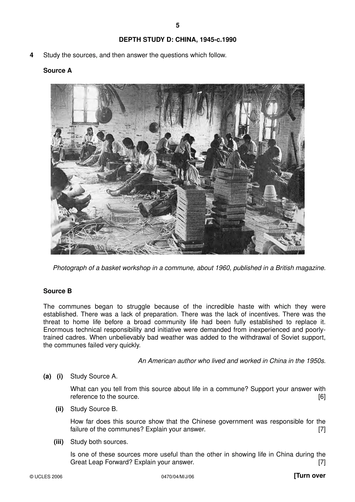 Cambridge IGCSE History 0470 2006 May/June Paper 4 · Variant 1 question paper, page 5 of 12
