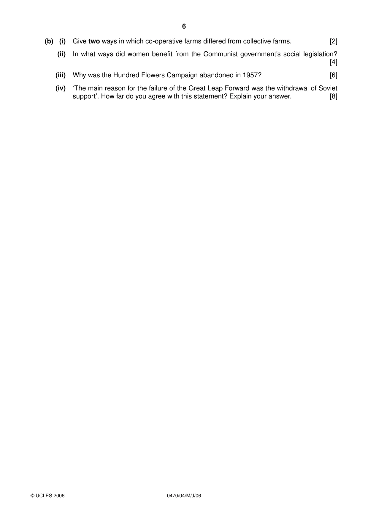 Cambridge IGCSE History 0470 2006 May/June Paper 4 · Variant 1 question paper, page 6 of 12