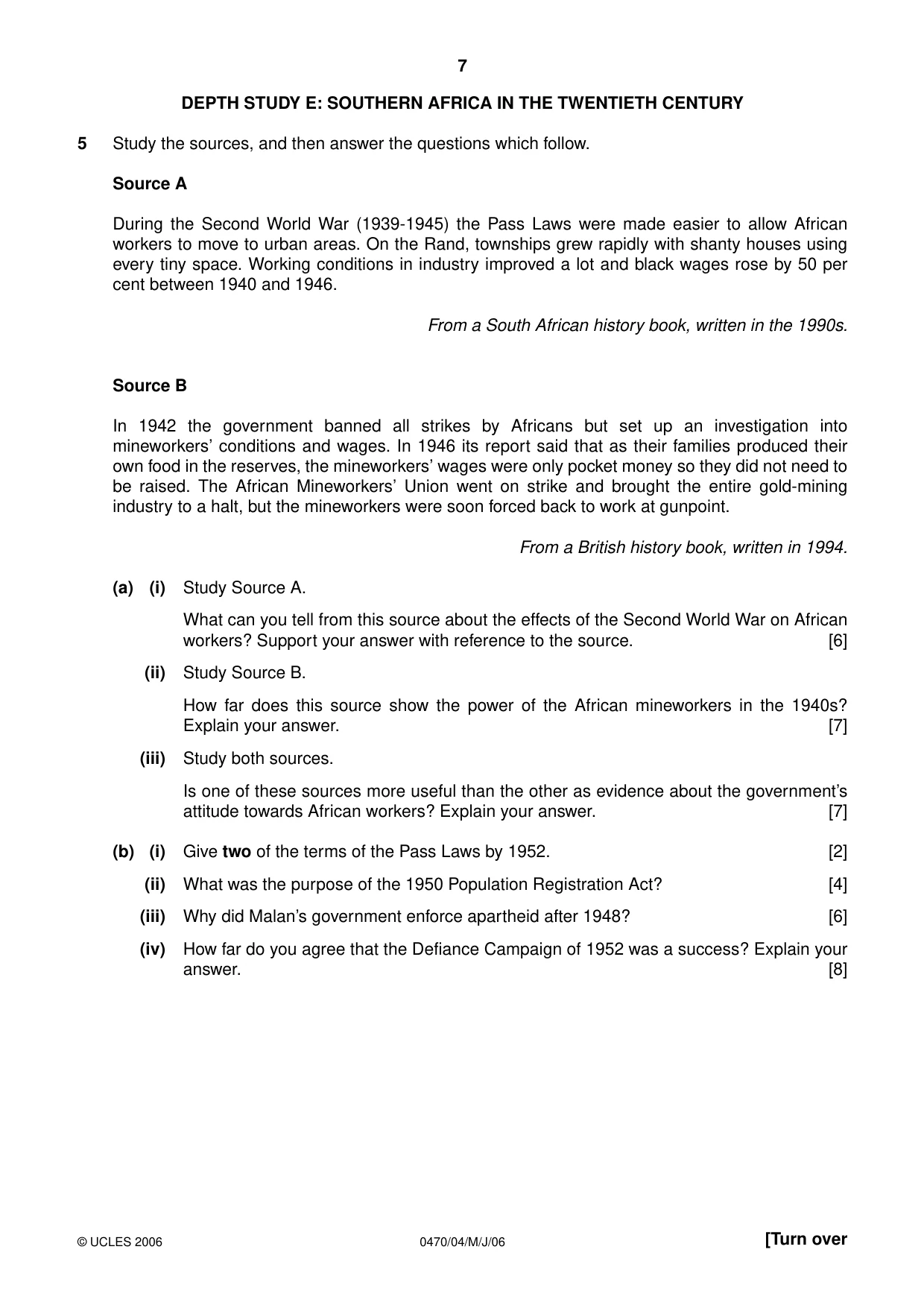 Cambridge IGCSE History 0470 2006 May/June Paper 4 · Variant 1 question paper, page 7 of 12