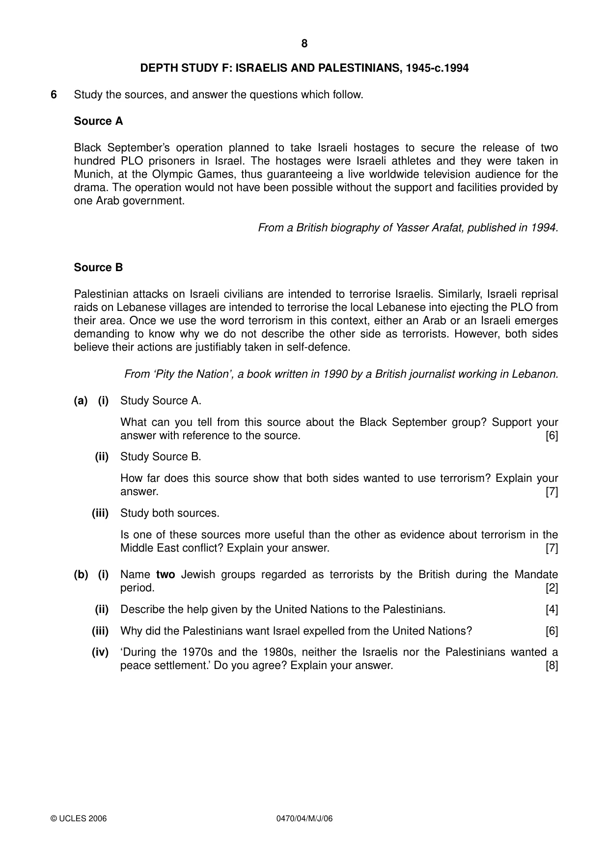 Cambridge IGCSE History 0470 2006 May/June Paper 4 · Variant 1 question paper, page 8 of 12