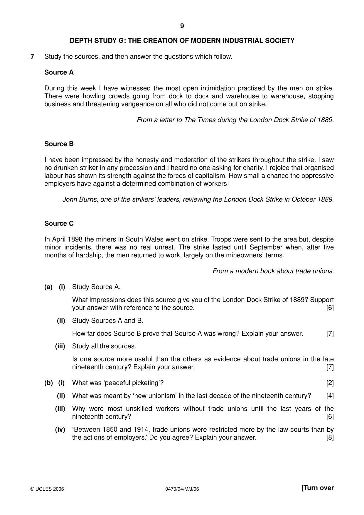 Cambridge IGCSE History 0470 2006 May/June Paper 4 · Variant 1 question paper, page 9 of 12