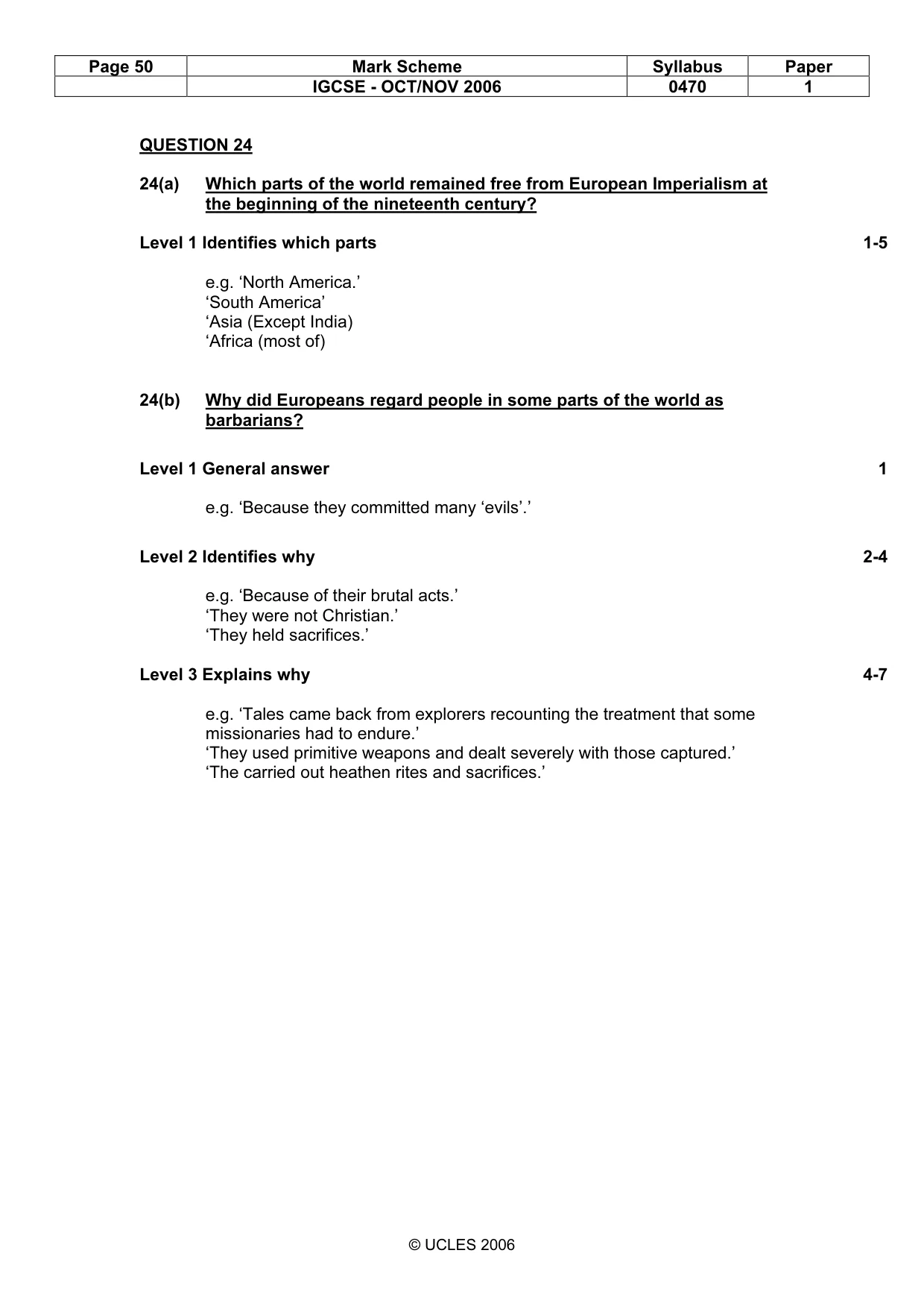 Mark scheme, page 50 of 53