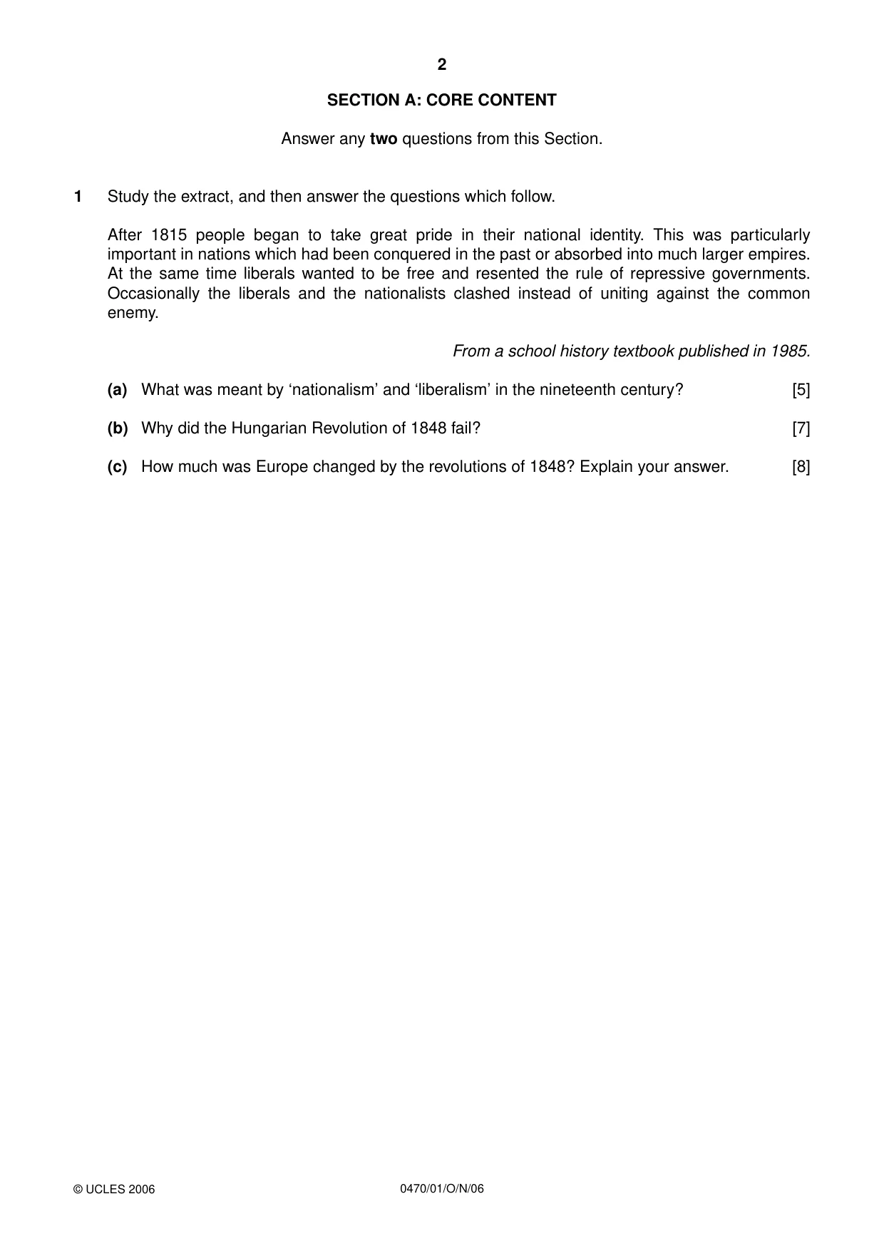 Cambridge IGCSE History 0470 2006 Oct/Nov Paper 1 · Variant 1 question paper, page 2 of 20