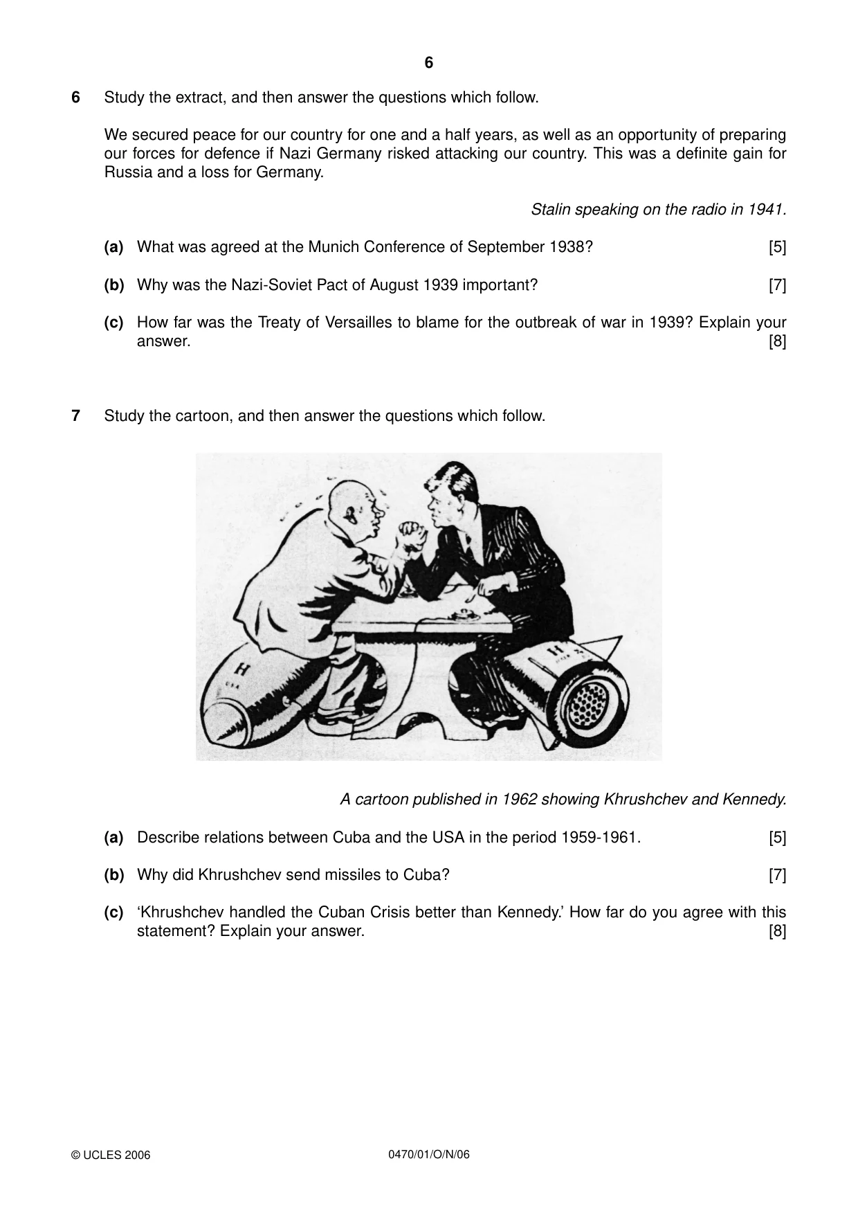 Cambridge IGCSE History 0470 2006 Oct/Nov Paper 1 · Variant 1 question paper, page 6 of 20