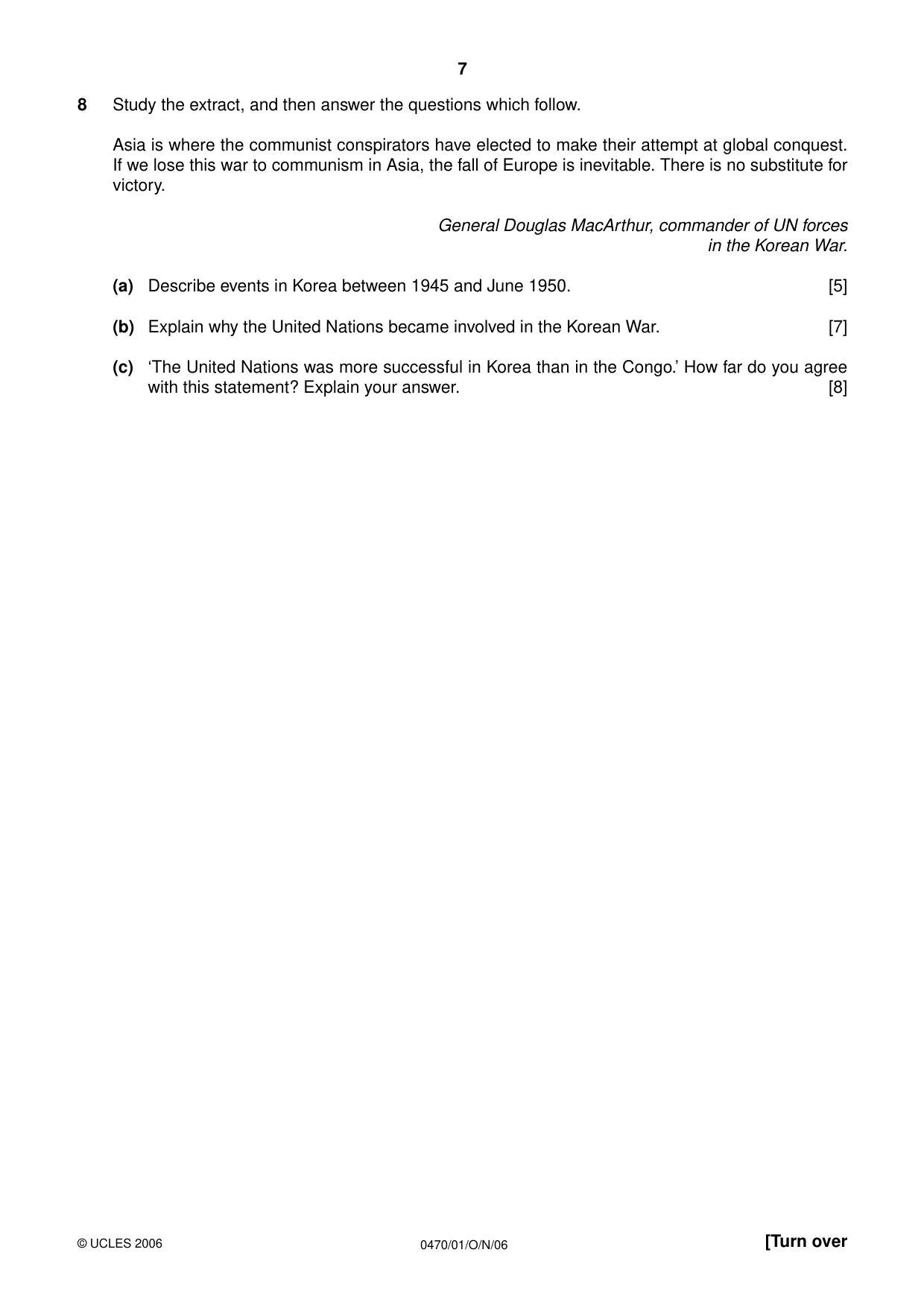 Cambridge IGCSE History 0470 2006 Oct/Nov Paper 1 · Variant 1 question paper, page 7 of 20