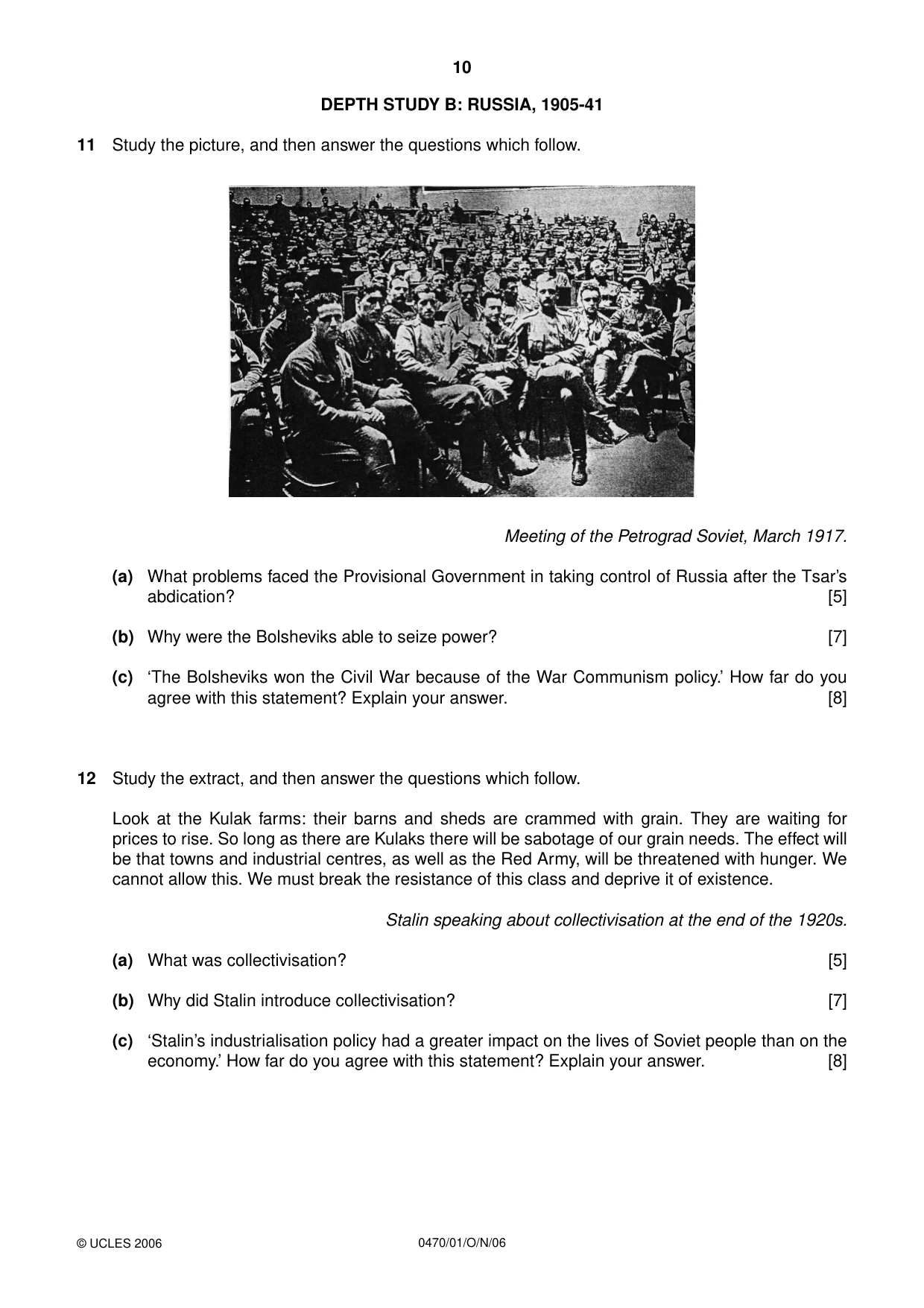 Cambridge IGCSE History 0470 2006 Oct/Nov Paper 1 · Variant 1 question paper, page 10 of 20