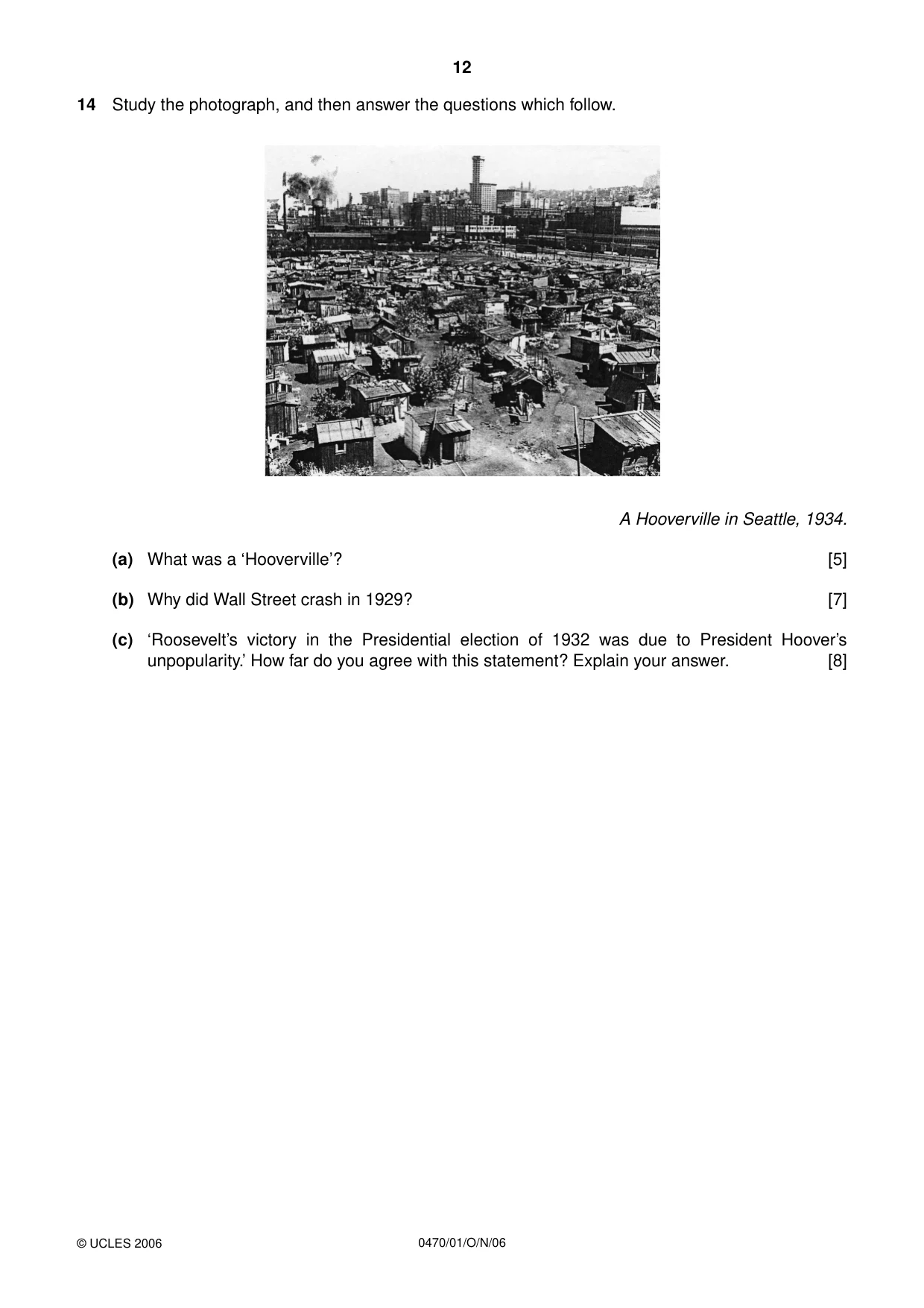 Cambridge IGCSE History 0470 2006 Oct/Nov Paper 1 · Variant 1 question paper, page 12 of 20