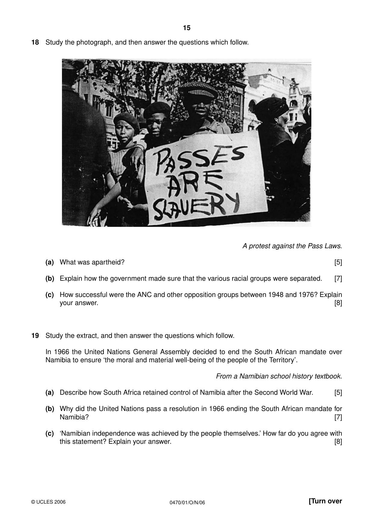 Cambridge IGCSE History 0470 2006 Oct/Nov Paper 1 · Variant 1 question paper, page 15 of 20