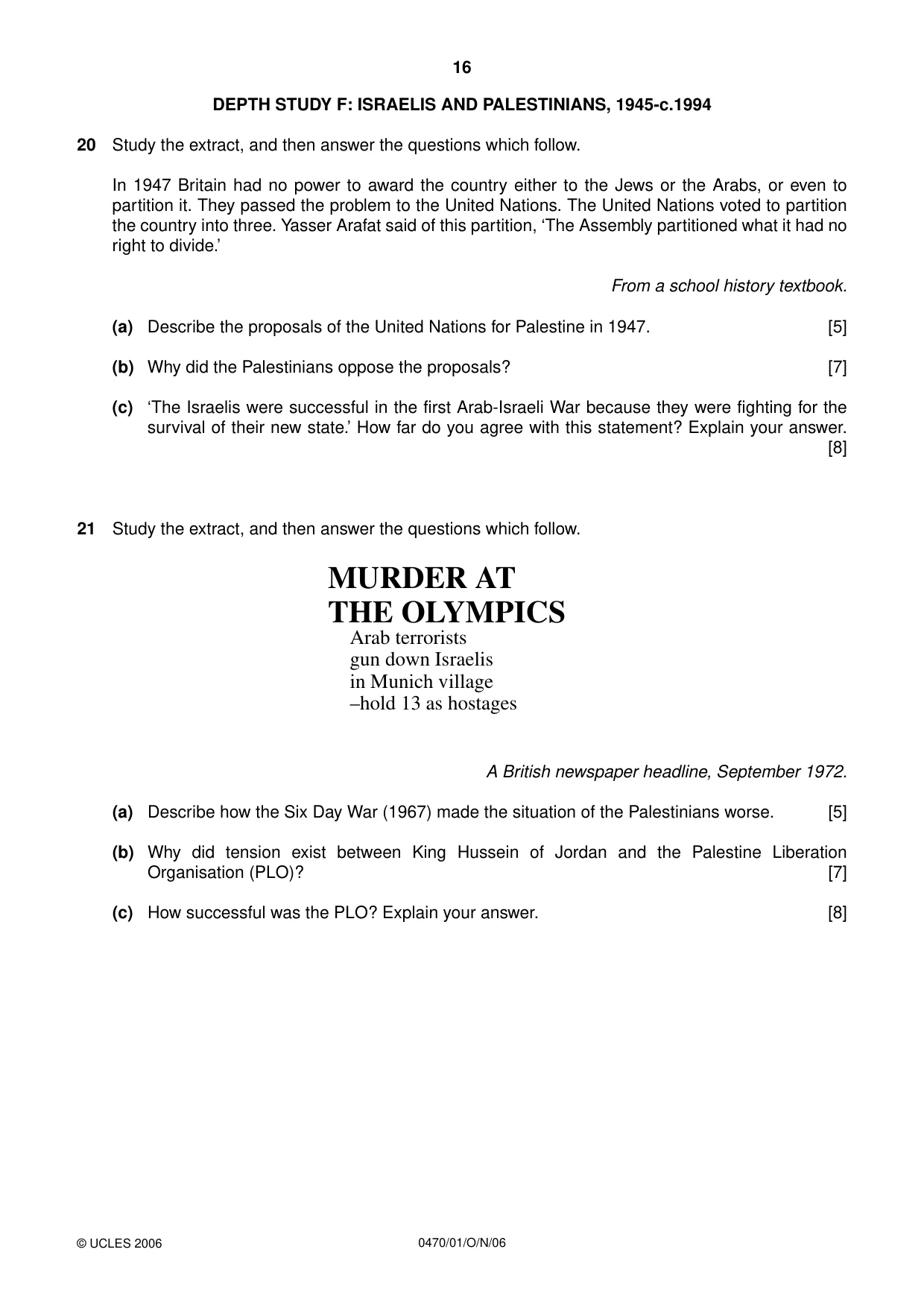 Cambridge IGCSE History 0470 2006 Oct/Nov Paper 1 · Variant 1 question paper, page 16 of 20