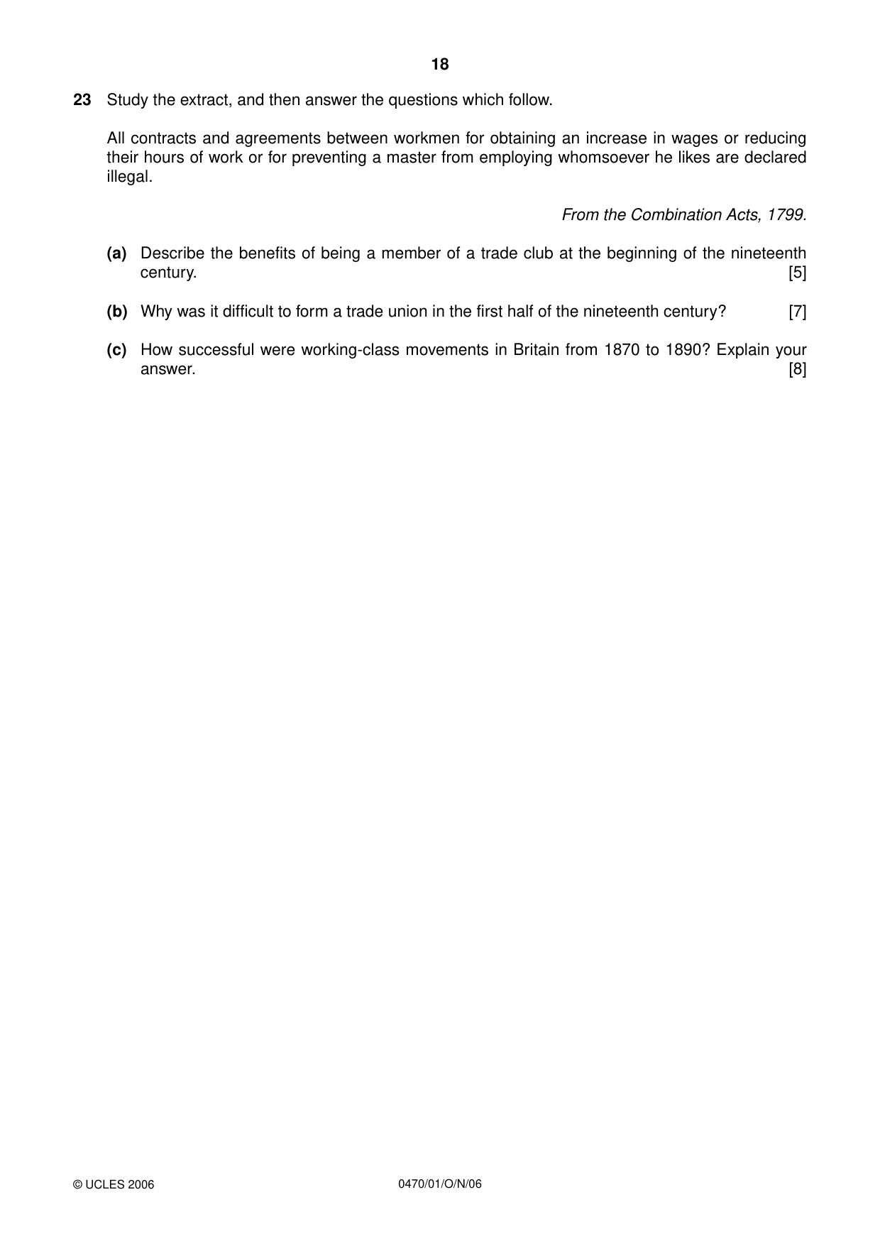Cambridge IGCSE History 0470 2006 Oct/Nov Paper 1 · Variant 1 question paper, page 18 of 20