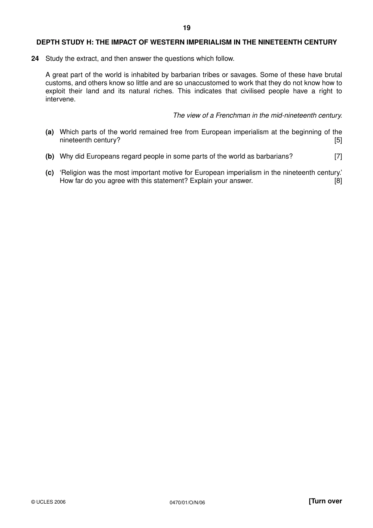 Cambridge IGCSE History 0470 2006 Oct/Nov Paper 1 · Variant 1 question paper, page 19 of 20