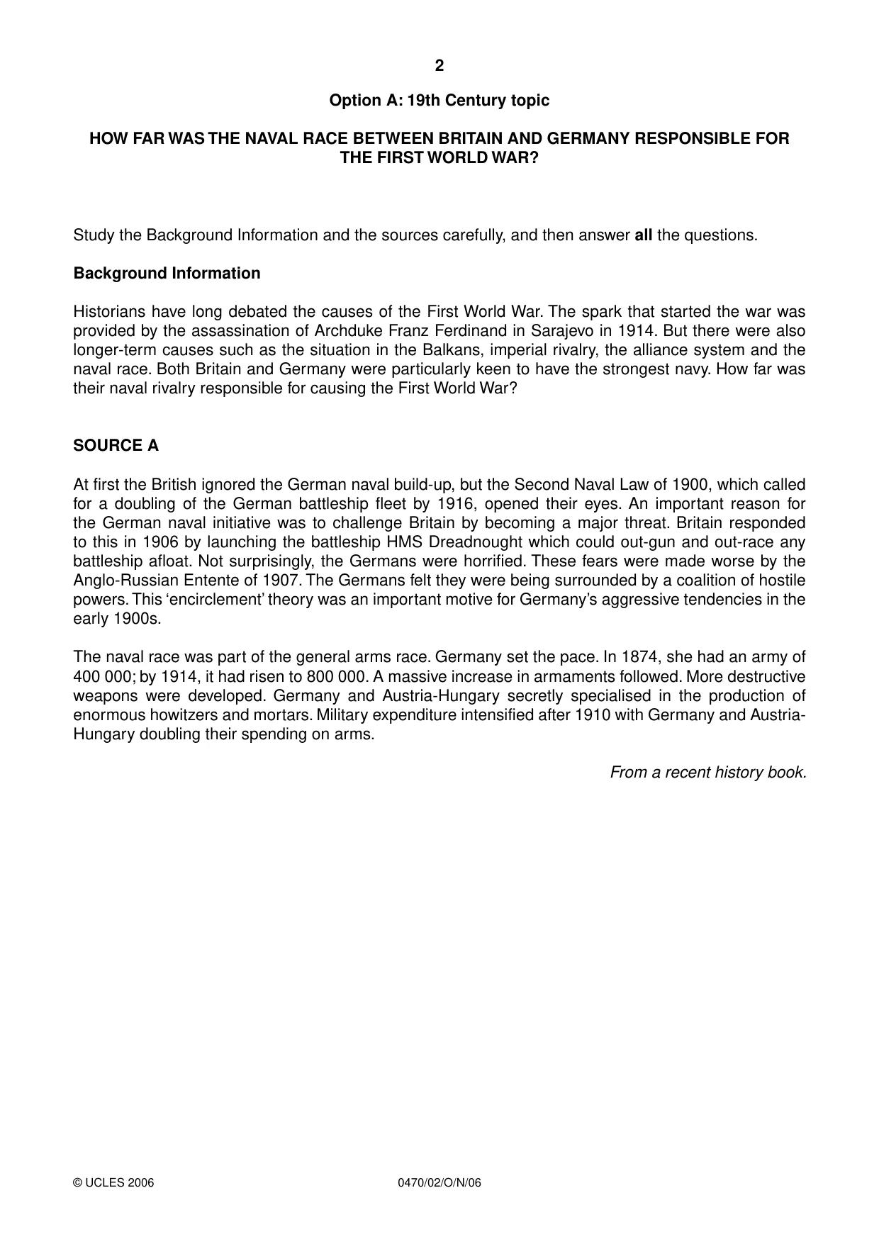 Cambridge IGCSE History 0470 2006 Oct/Nov Paper 2 · Variant 1 question paper, page 2 of 12