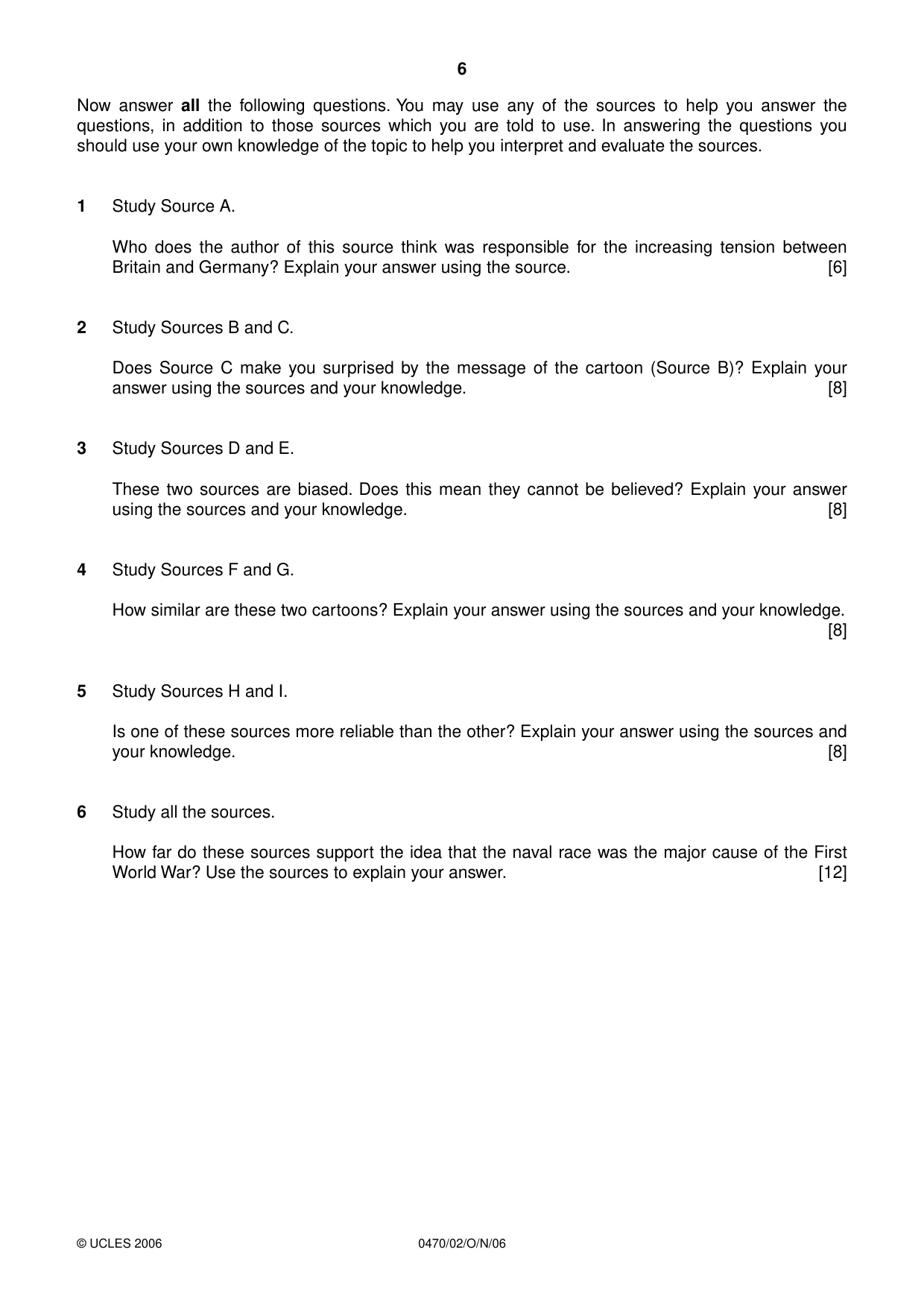Cambridge IGCSE History 0470 2006 Oct/Nov Paper 2 · Variant 1 question paper, page 6 of 12