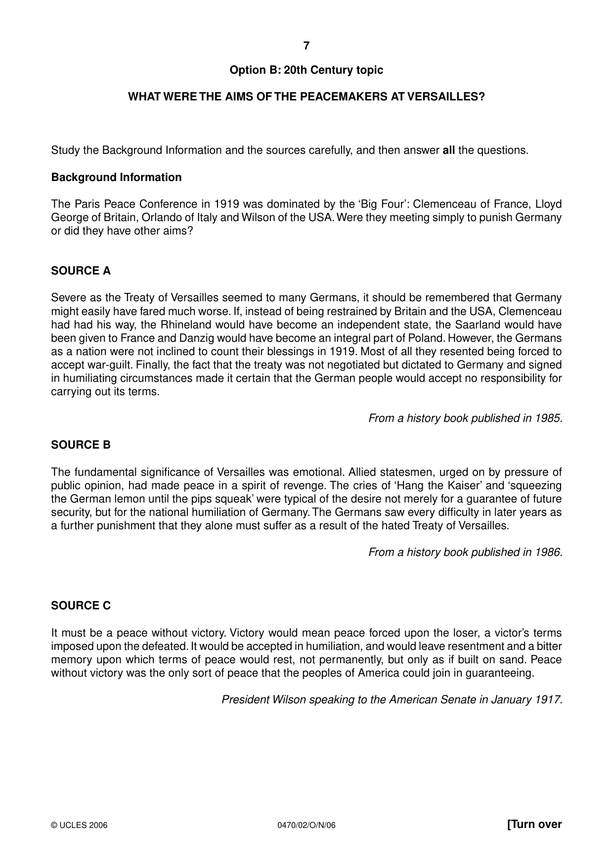 Cambridge IGCSE History 0470 2006 Oct/Nov Paper 2 · Variant 1 question paper, page 7 of 12