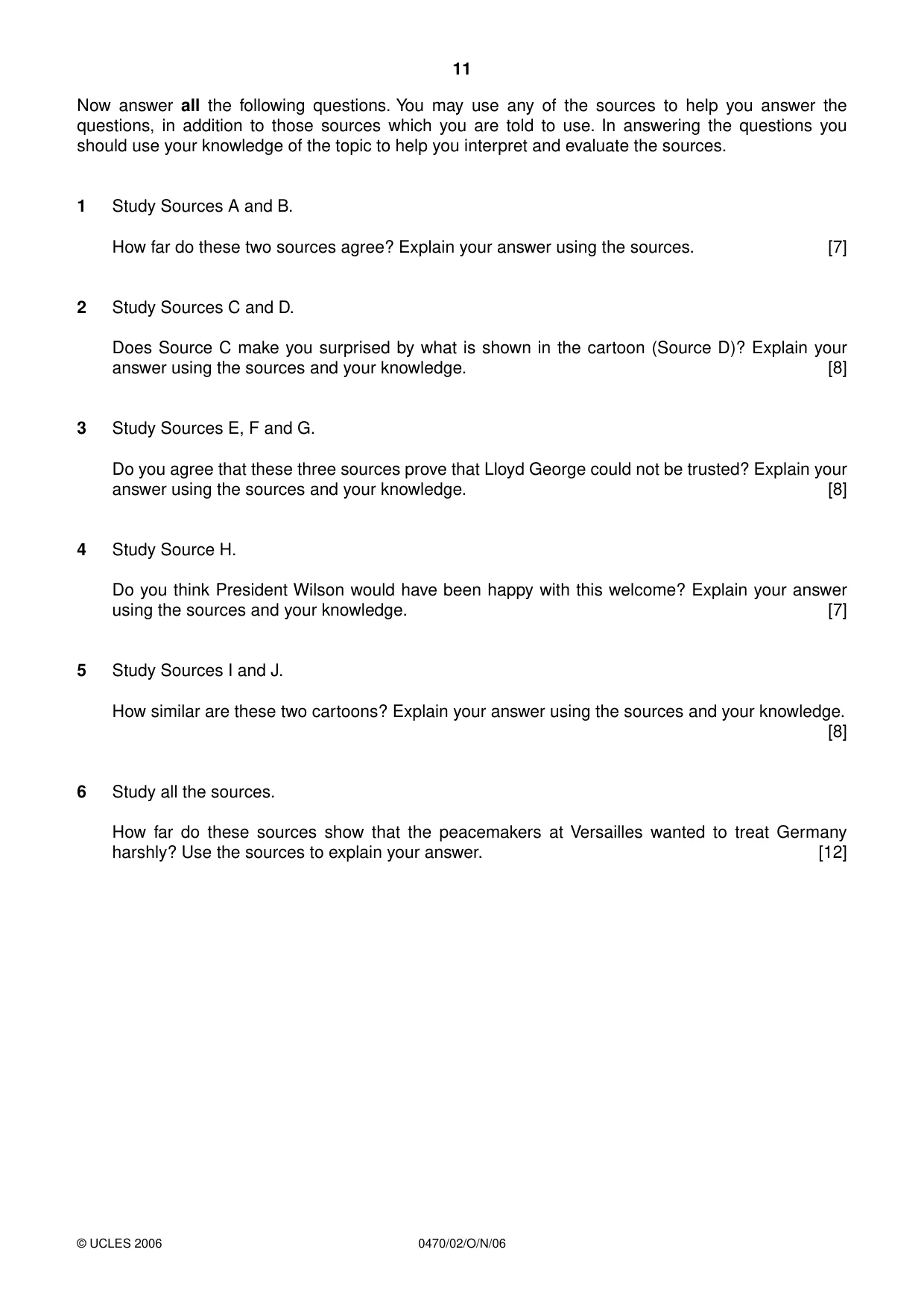 Cambridge IGCSE History 0470 2006 Oct/Nov Paper 2 · Variant 1 question paper, page 11 of 12