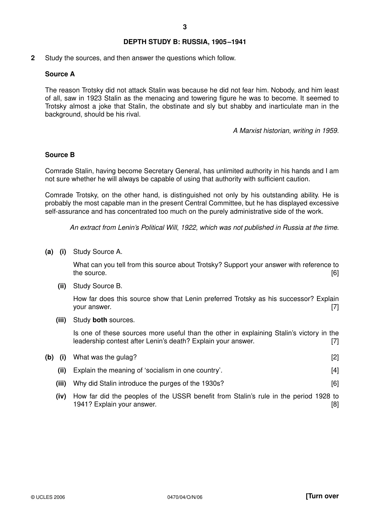 Cambridge IGCSE History 0470 2006 Oct/Nov Paper 4 · Variant 1 question paper, page 3 of 12