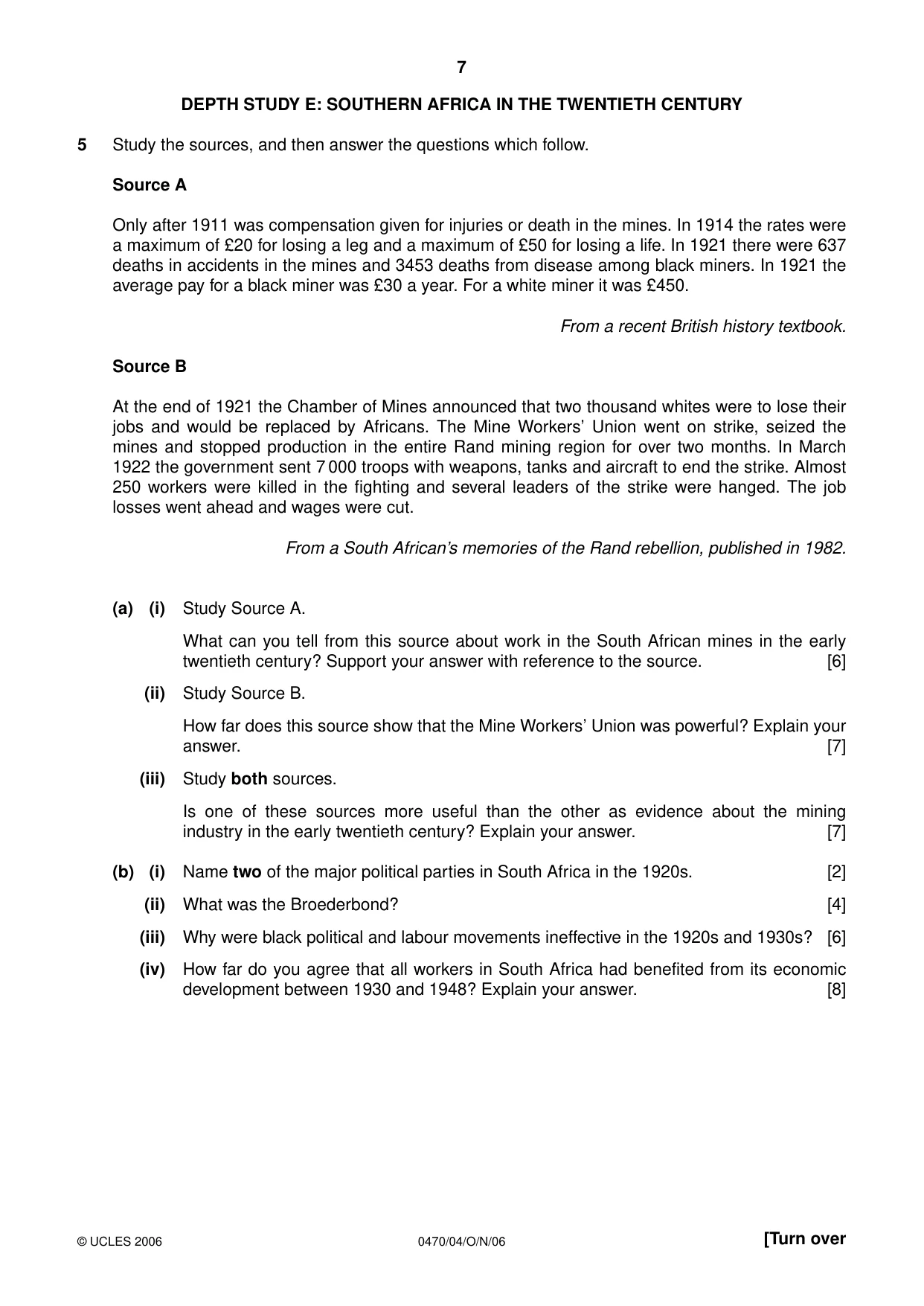 Cambridge IGCSE History 0470 2006 Oct/Nov Paper 4 · Variant 1 question paper, page 7 of 12