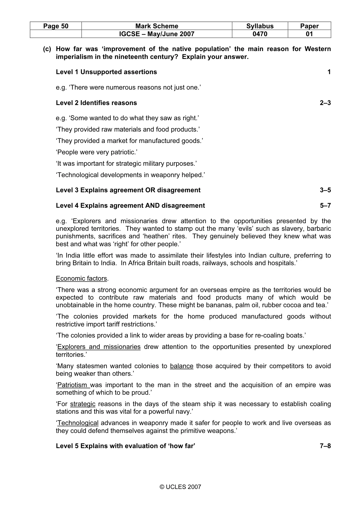 Mark scheme, page 50 of 52