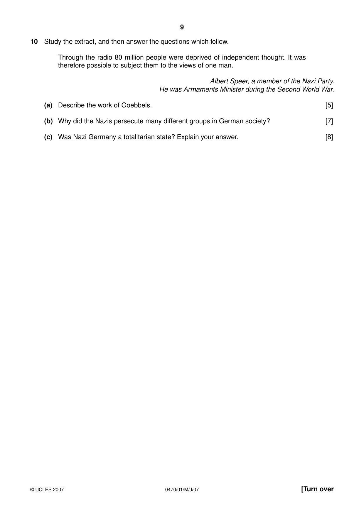 Cambridge IGCSE History 0470 2007 May/June Paper 1 · Variant 1 question paper, page 8 of 19
