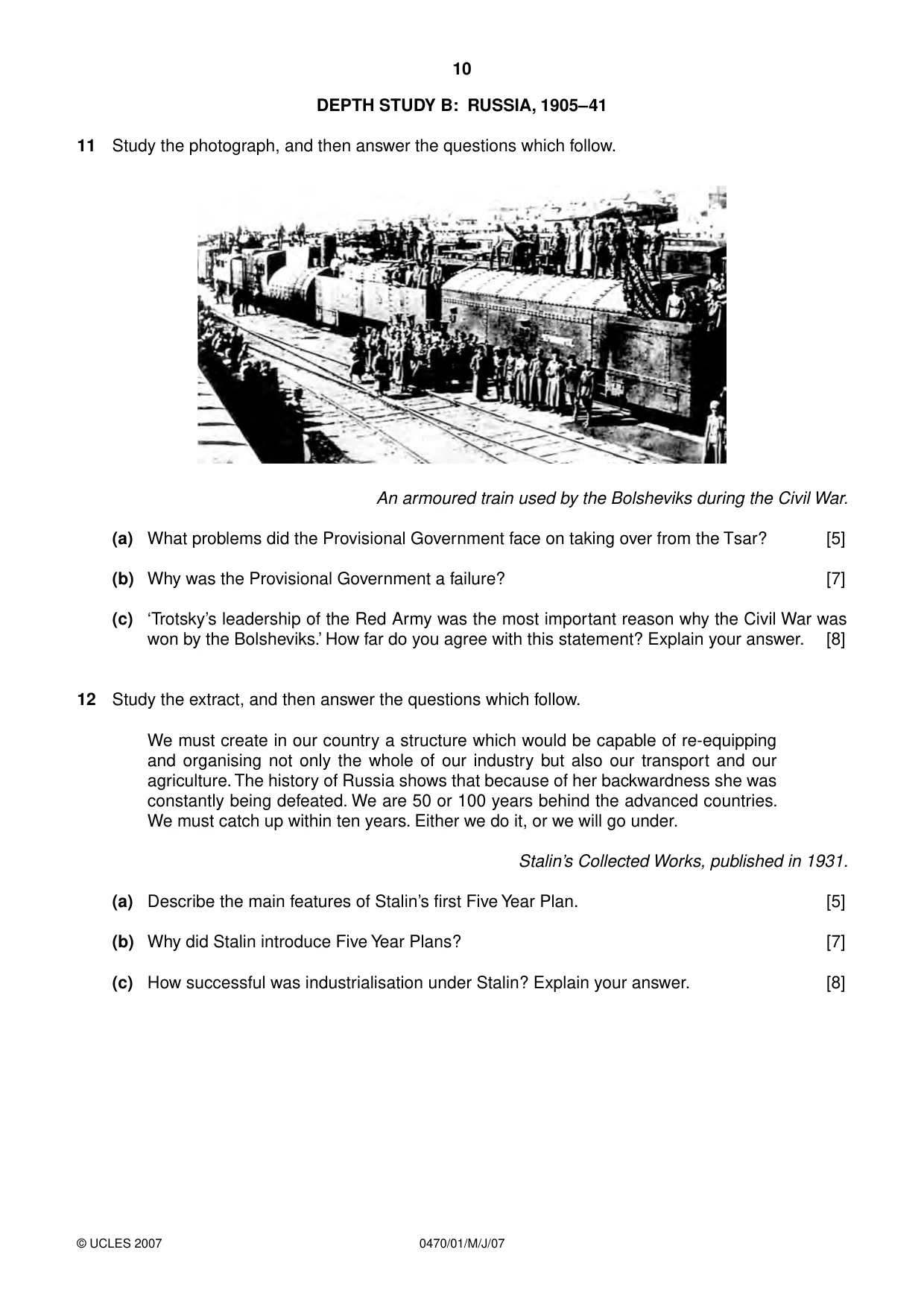 Cambridge IGCSE History 0470 2007 May/June Paper 1 · Variant 1 question paper, page 9 of 19