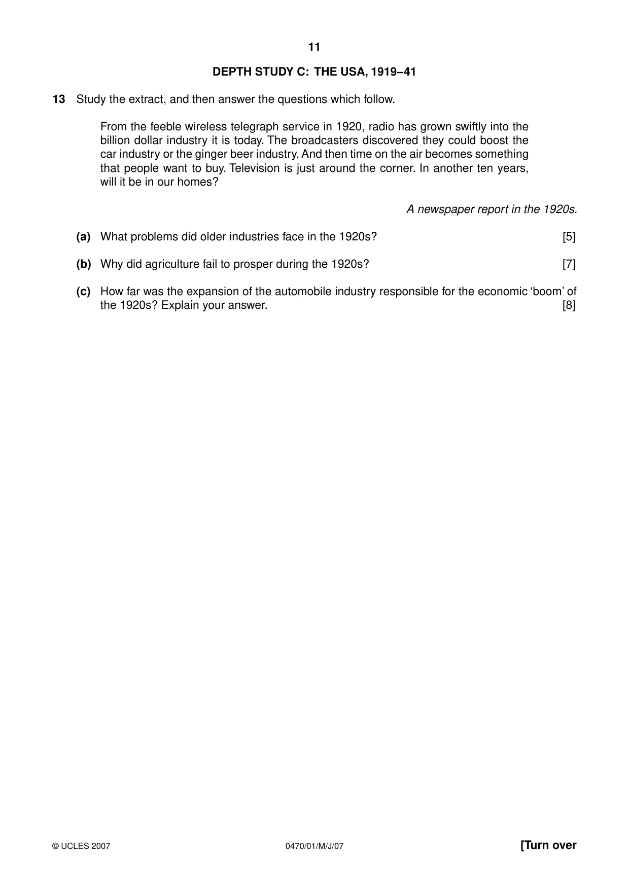 Cambridge IGCSE History 0470 2007 May/June Paper 1 · Variant 1 question paper, page 10 of 19
