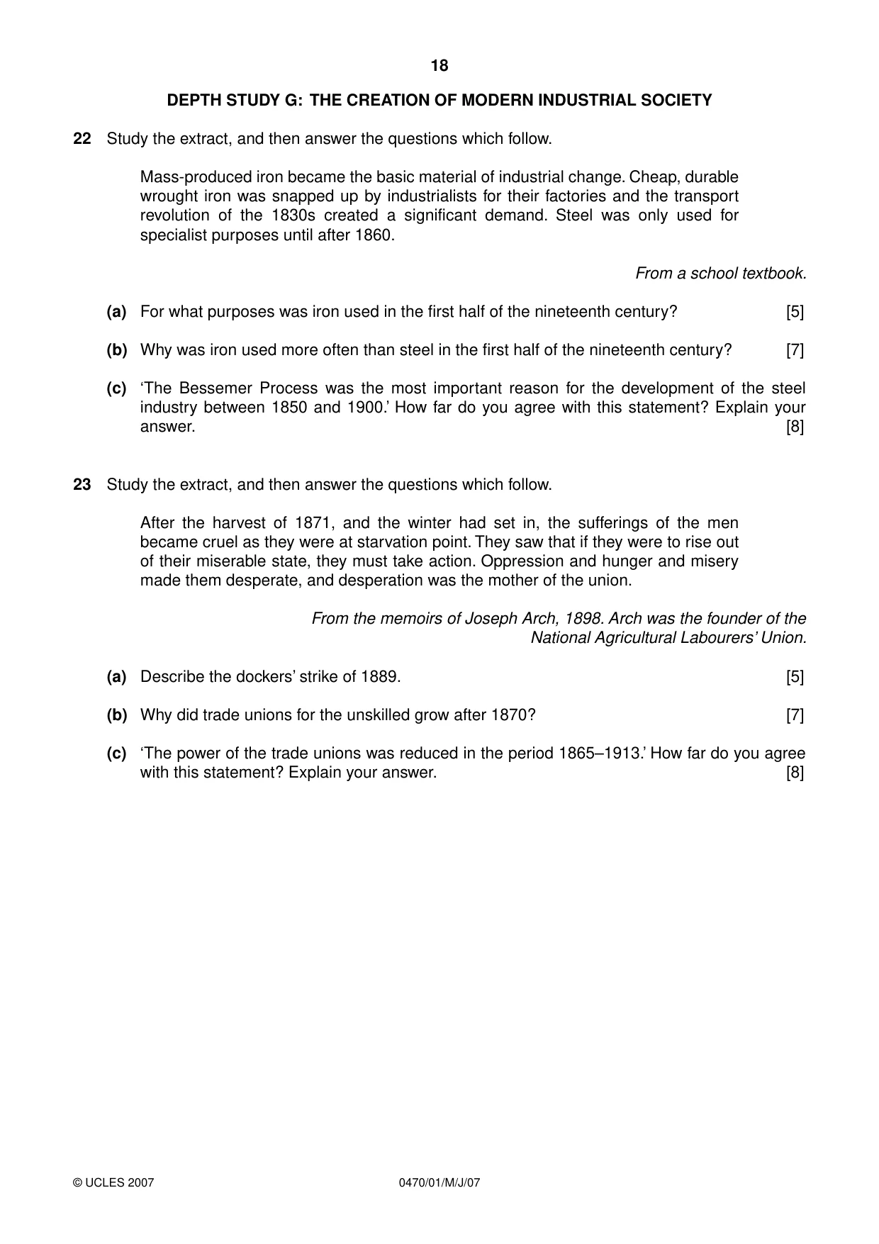 Cambridge IGCSE History 0470 2007 May/June Paper 1 · Variant 1 question paper, page 17 of 19