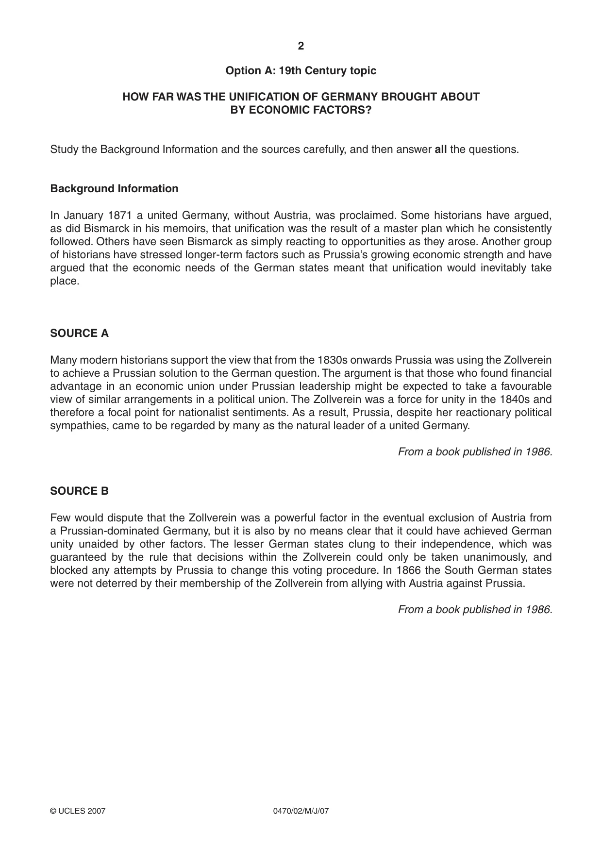 Cambridge IGCSE History 0470 2007 May/June Paper 2 · Variant 1 question paper, page 2 of 12