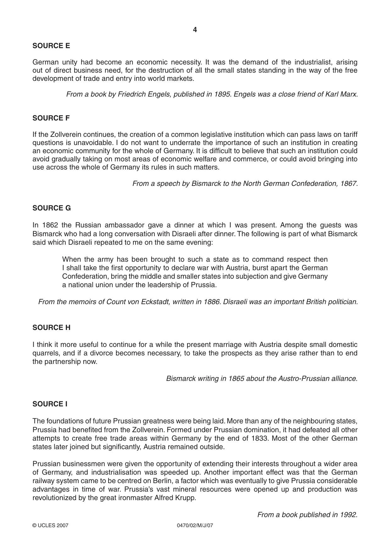 Cambridge IGCSE History 0470 2007 May/June Paper 2 · Variant 1 question paper, page 4 of 12