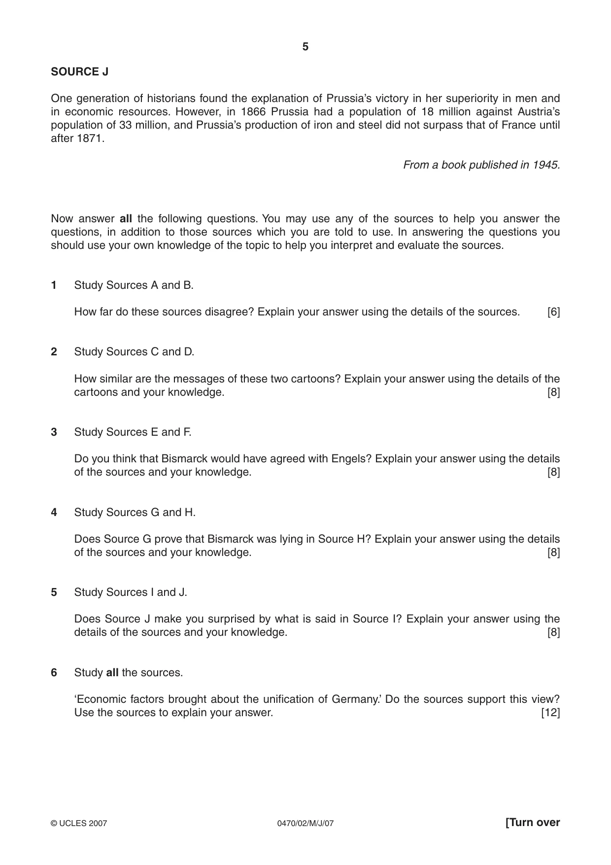 Cambridge IGCSE History 0470 2007 May/June Paper 2 · Variant 1 question paper, page 5 of 12