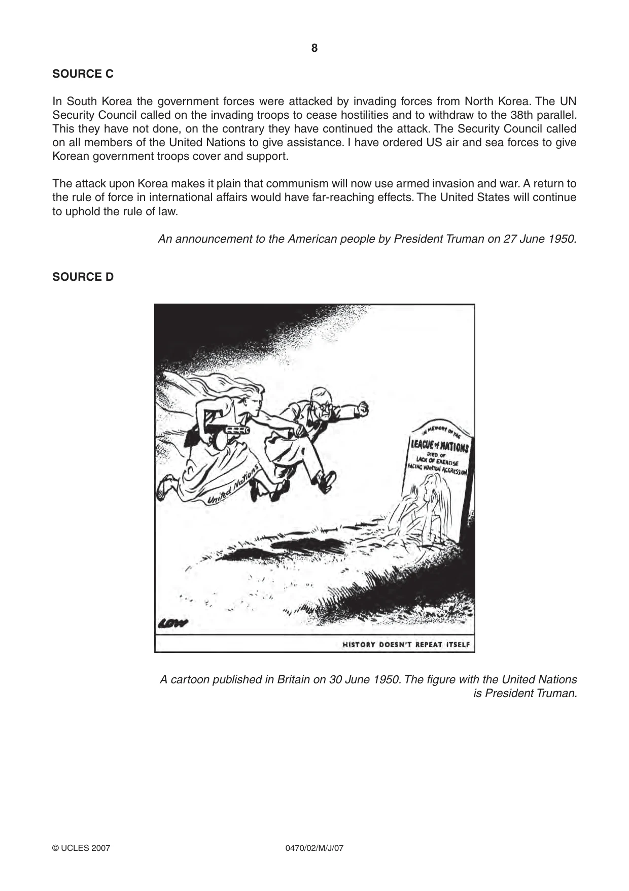 Cambridge IGCSE History 0470 2007 May/June Paper 2 · Variant 1 question paper, page 8 of 12