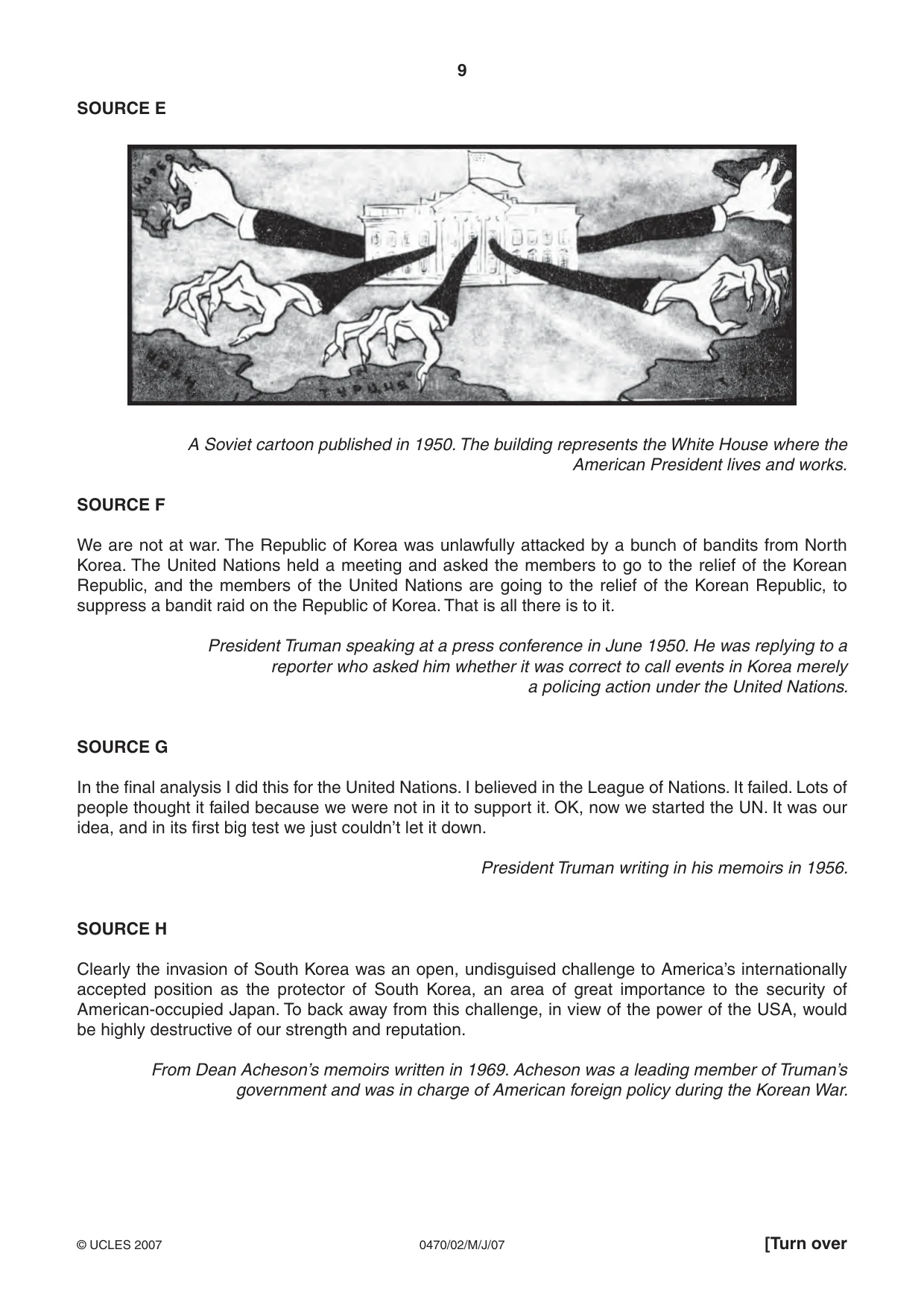 Cambridge IGCSE History 0470 2007 May/June Paper 2 · Variant 1 question paper, page 9 of 12