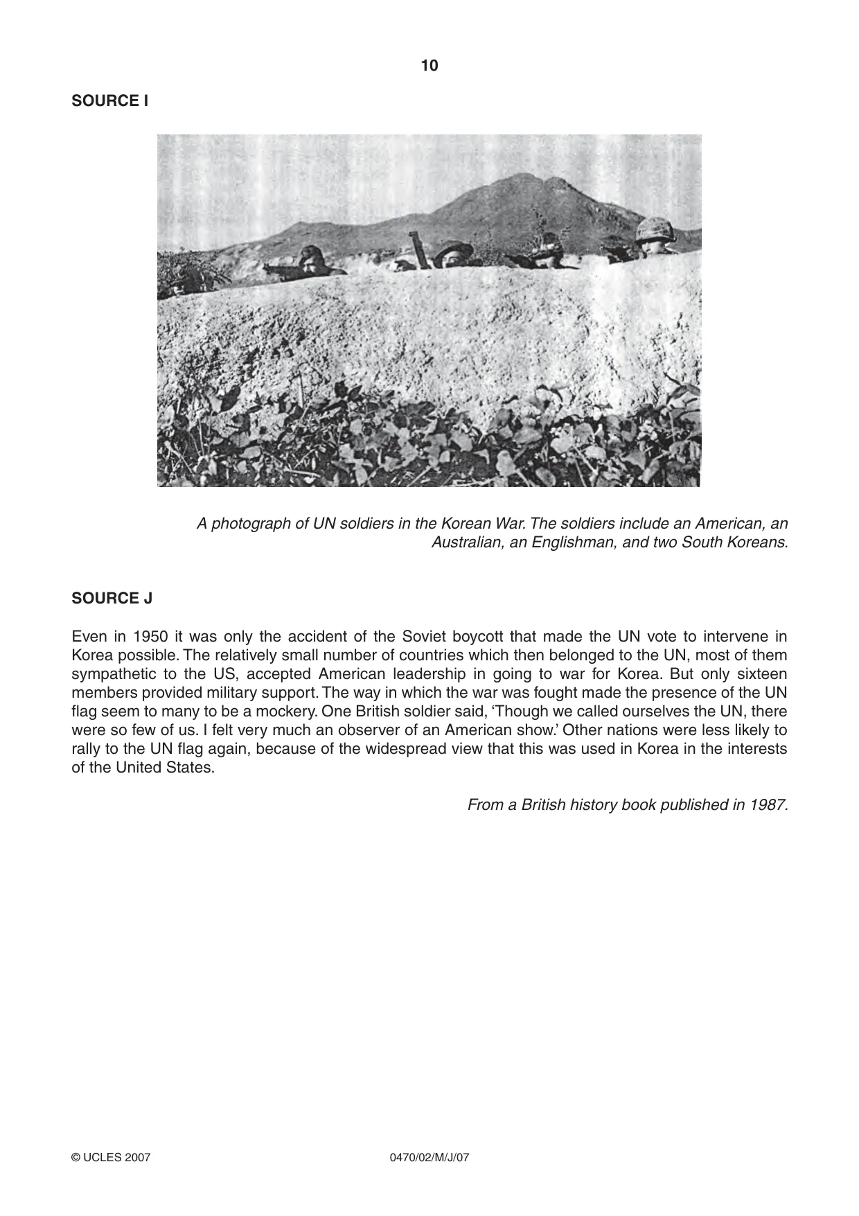 Cambridge IGCSE History 0470 2007 May/June Paper 2 · Variant 1 question paper, page 10 of 12