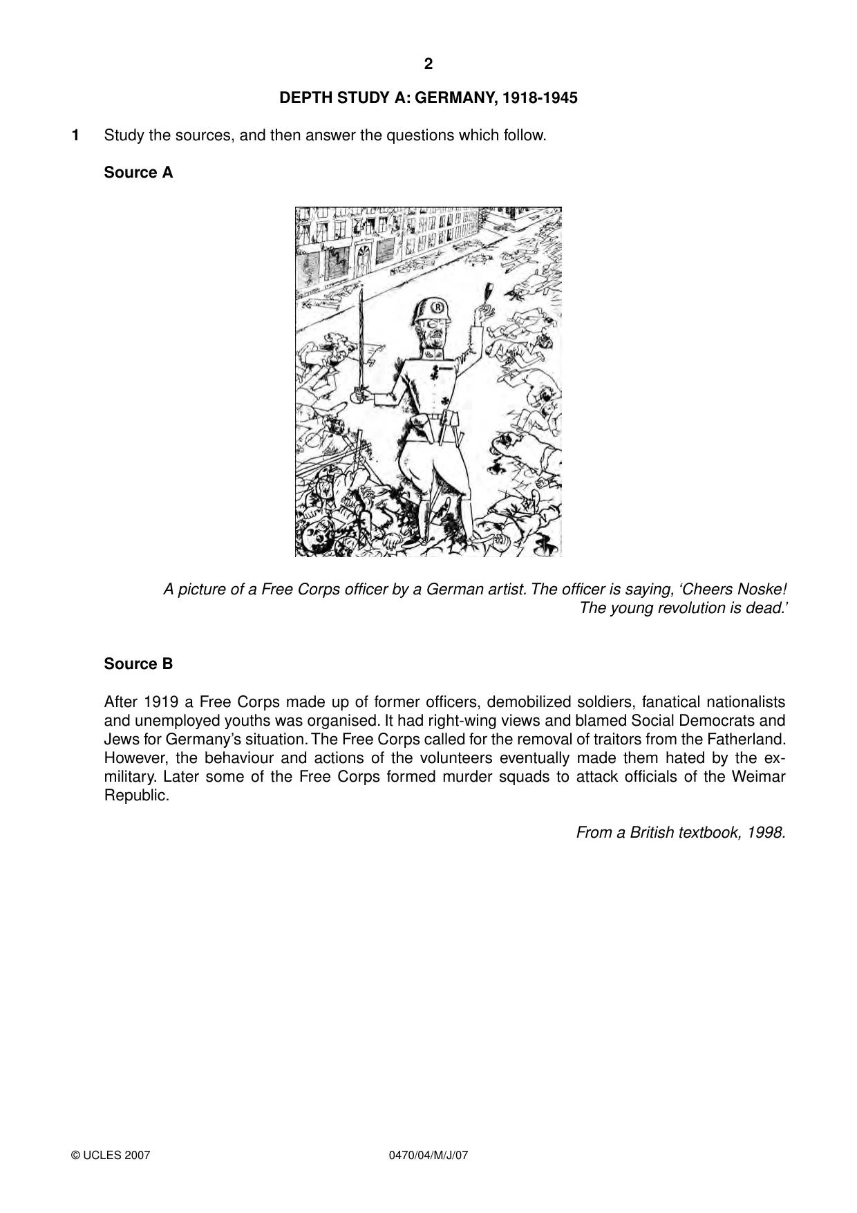 Cambridge IGCSE History 0470 2007 May/June Paper 4 · Variant 1 question paper, page 2 of 16