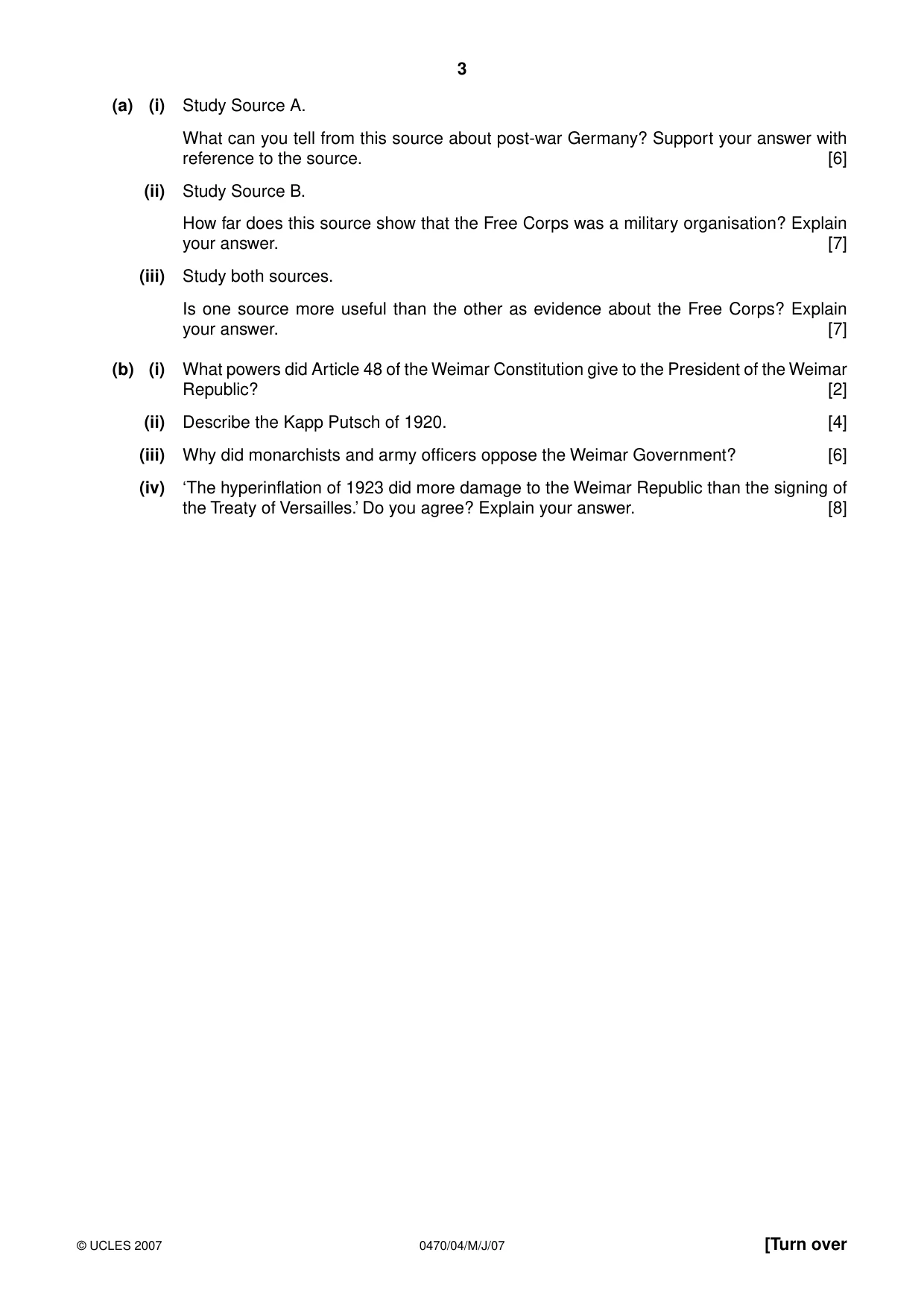 Cambridge IGCSE History 0470 2007 May/June Paper 4 · Variant 1 question paper, page 3 of 16