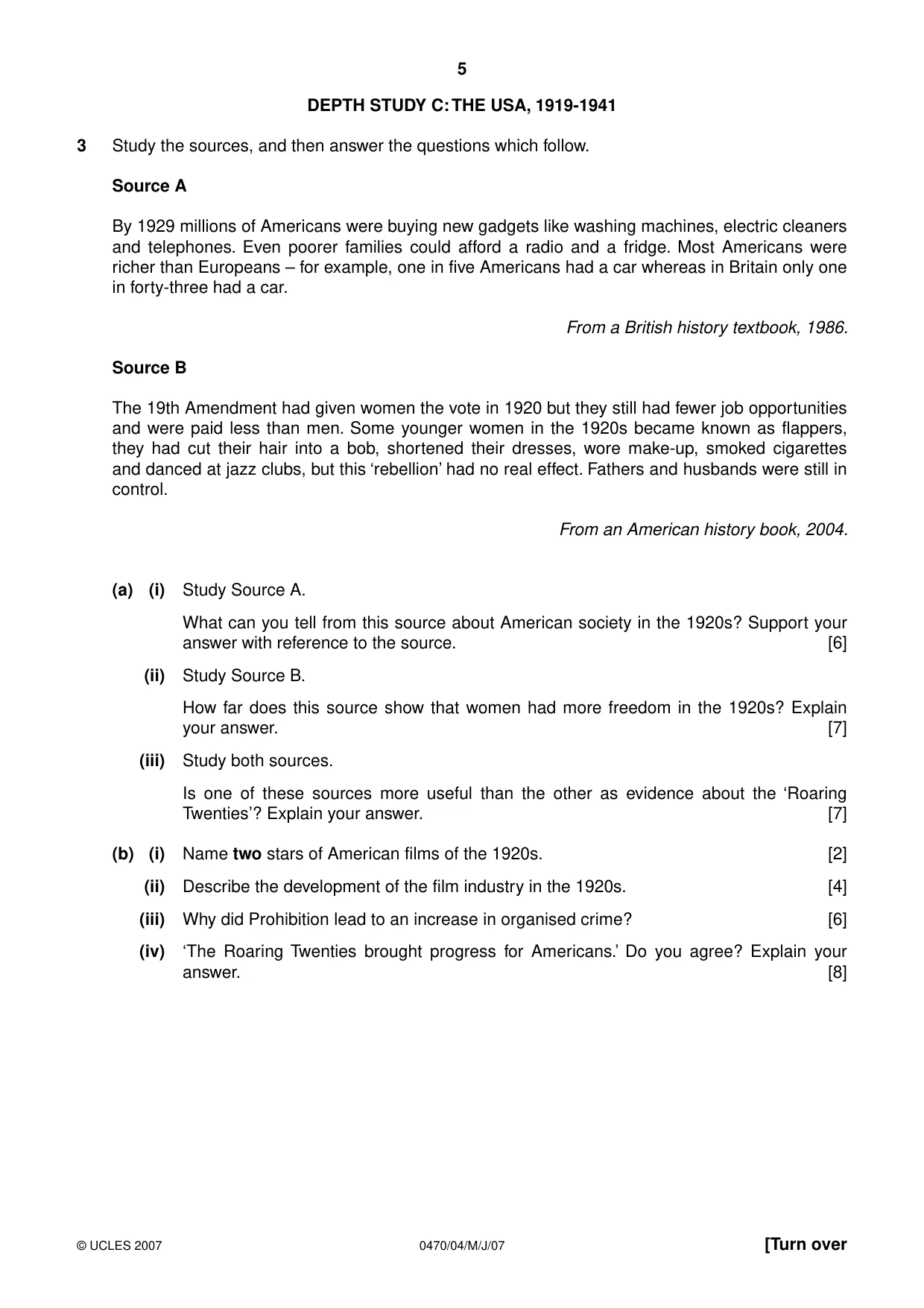 Cambridge IGCSE History 0470 2007 May/June Paper 4 · Variant 1 question paper, page 5 of 16