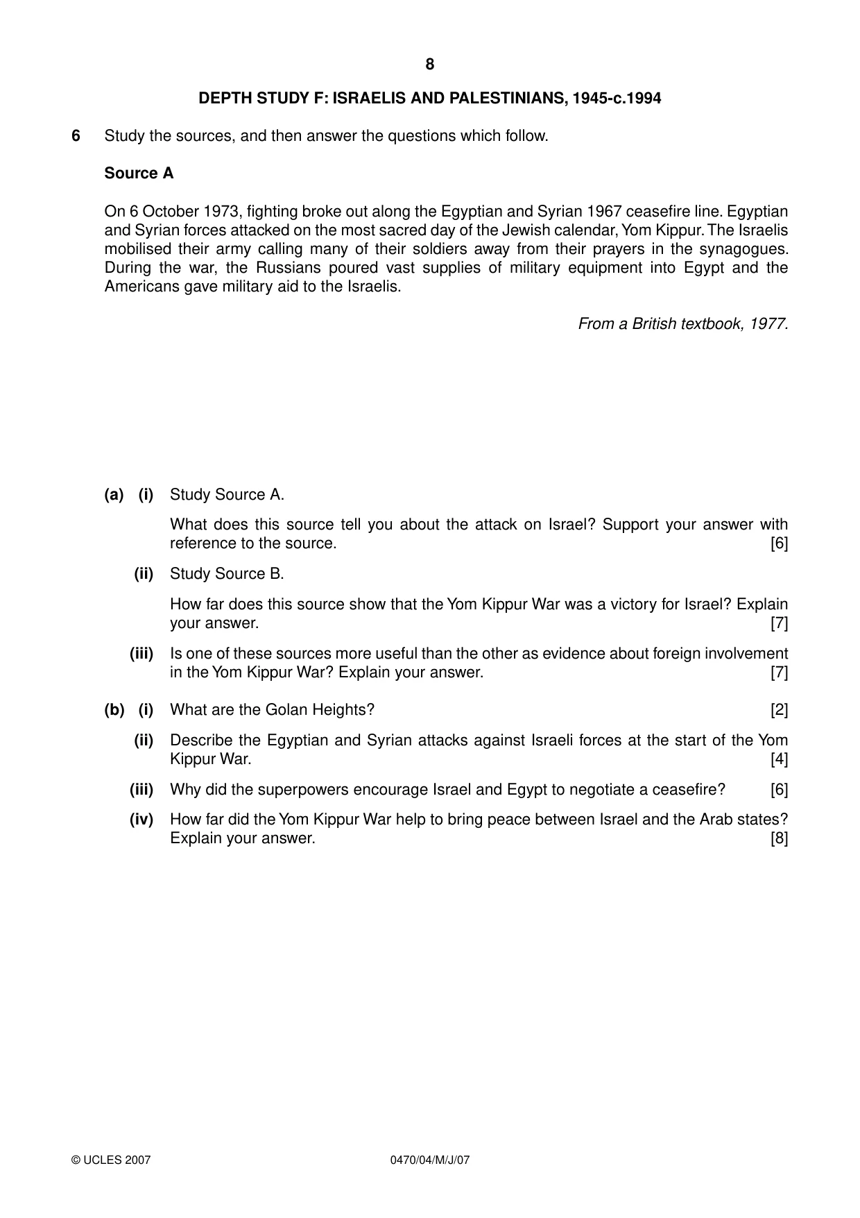 Cambridge IGCSE History 0470 2007 May/June Paper 4 · Variant 1 question paper, page 8 of 16