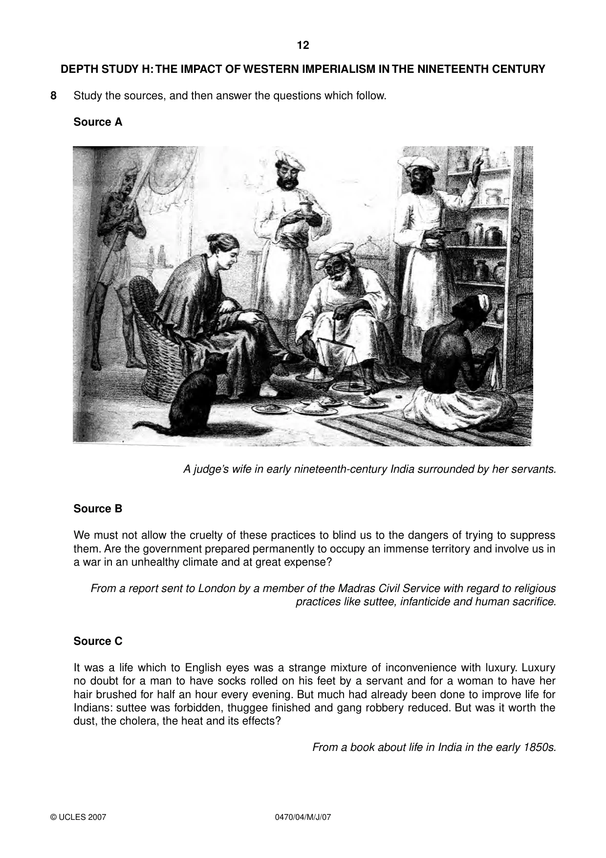 Cambridge IGCSE History 0470 2007 May/June Paper 4 · Variant 1 question paper, page 12 of 16
