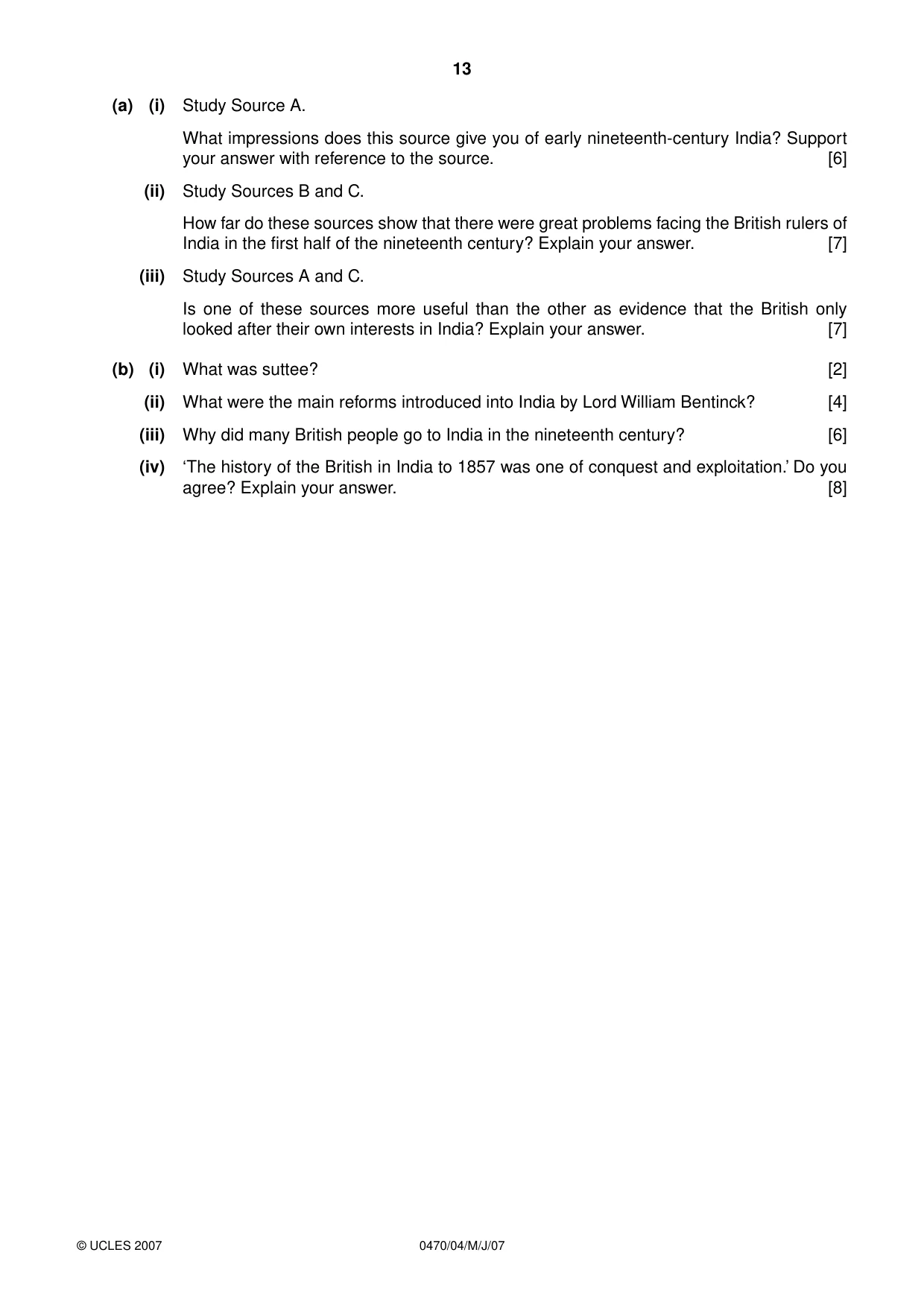 Cambridge IGCSE History 0470 2007 May/June Paper 4 · Variant 1 question paper, page 13 of 16