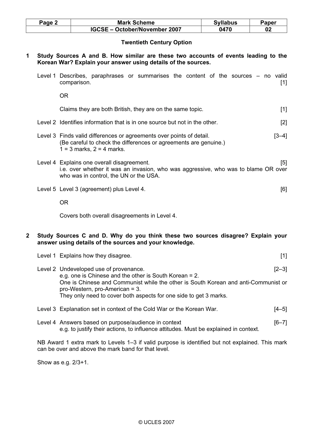 Mark scheme, page 2 of 7
