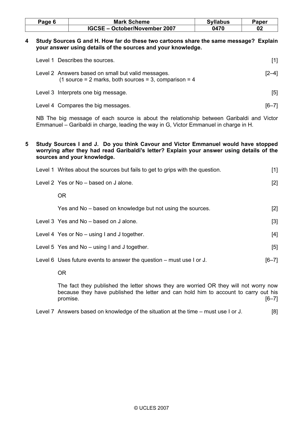 Mark scheme, page 6 of 7
