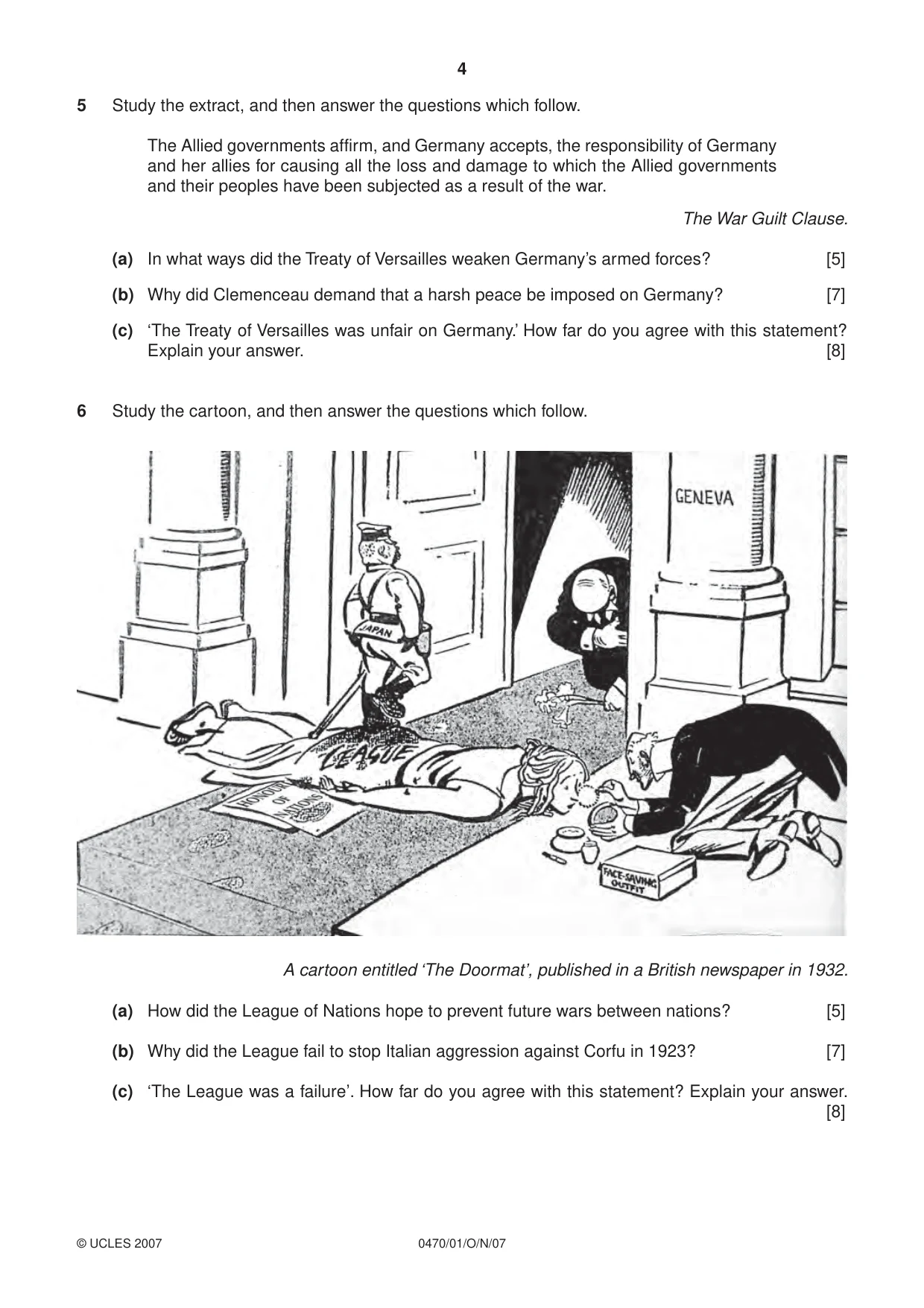 Cambridge IGCSE History 0470 2007 Oct/Nov Paper 1 · Variant 1 question paper, page 4 of 16
