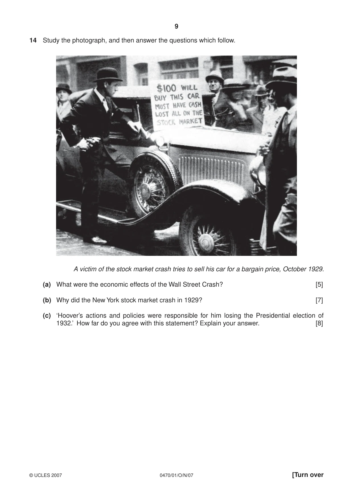 Cambridge IGCSE History 0470 2007 Oct/Nov Paper 1 · Variant 1 question paper, page 9 of 16