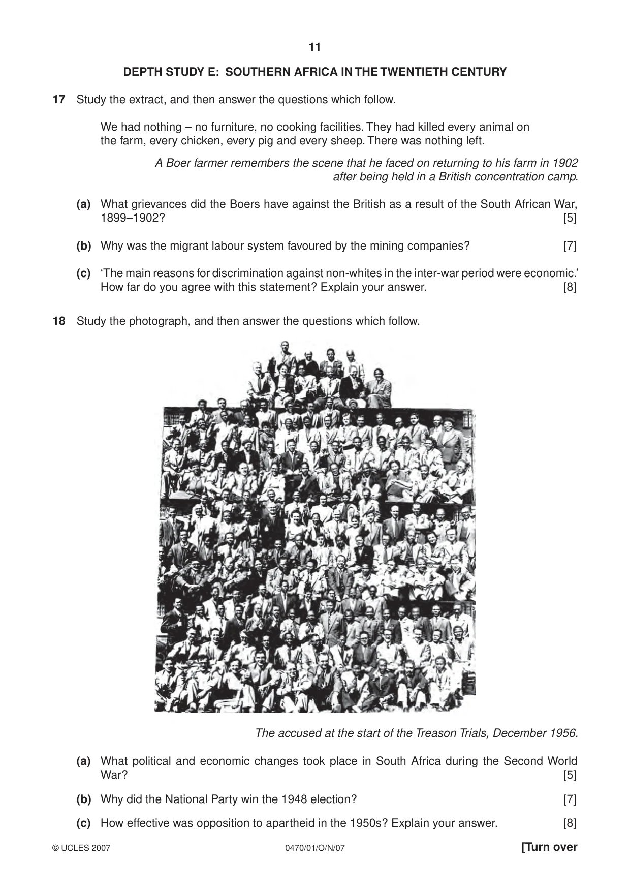 Cambridge IGCSE History 0470 2007 Oct/Nov Paper 1 · Variant 1 question paper, page 11 of 16