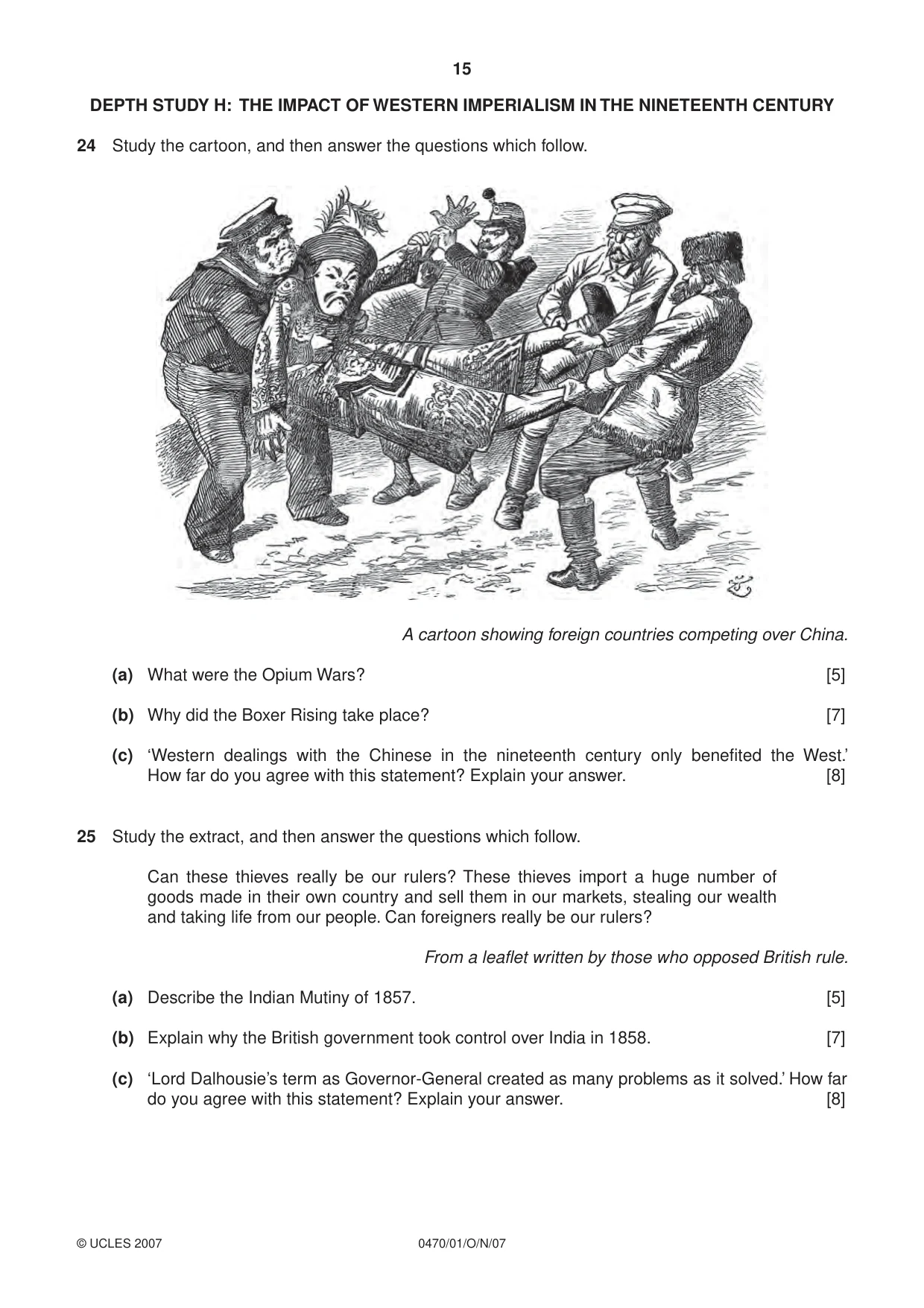 Cambridge IGCSE History 0470 2007 Oct/Nov Paper 1 · Variant 1 question paper, page 15 of 16
