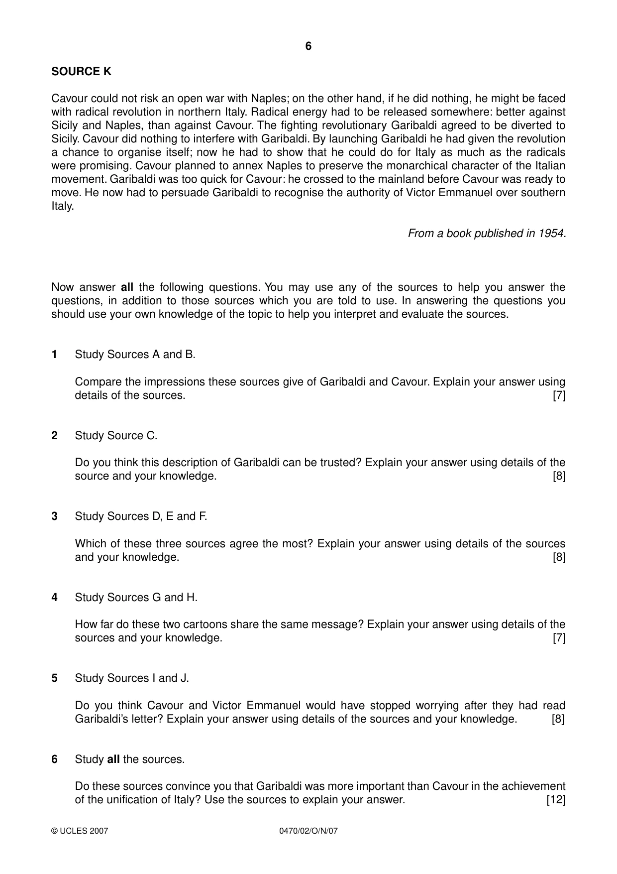 Cambridge IGCSE History 0470 2007 Oct/Nov Paper 2 · Variant 1 question paper, page 6 of 12