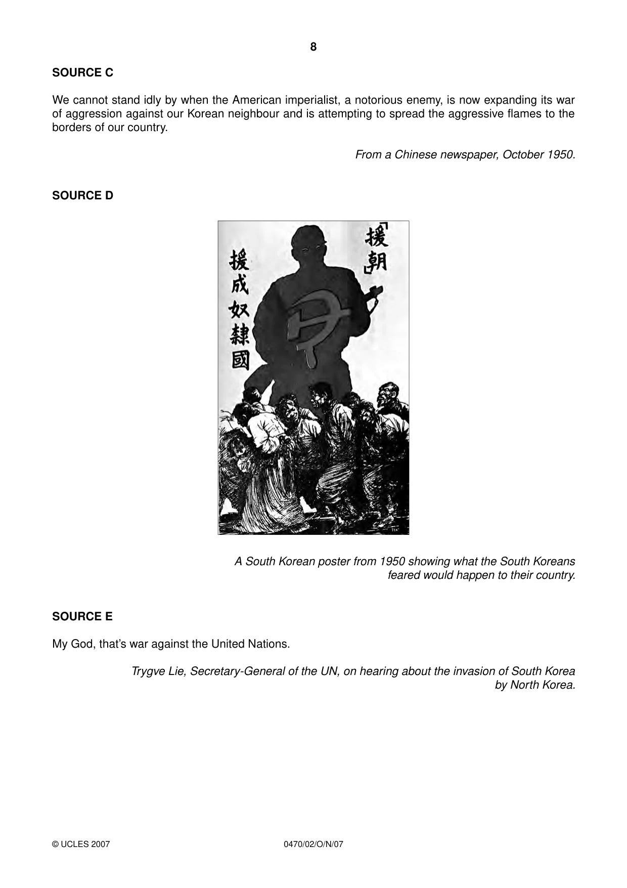 Cambridge IGCSE History 0470 2007 Oct/Nov Paper 2 · Variant 1 question paper, page 8 of 12